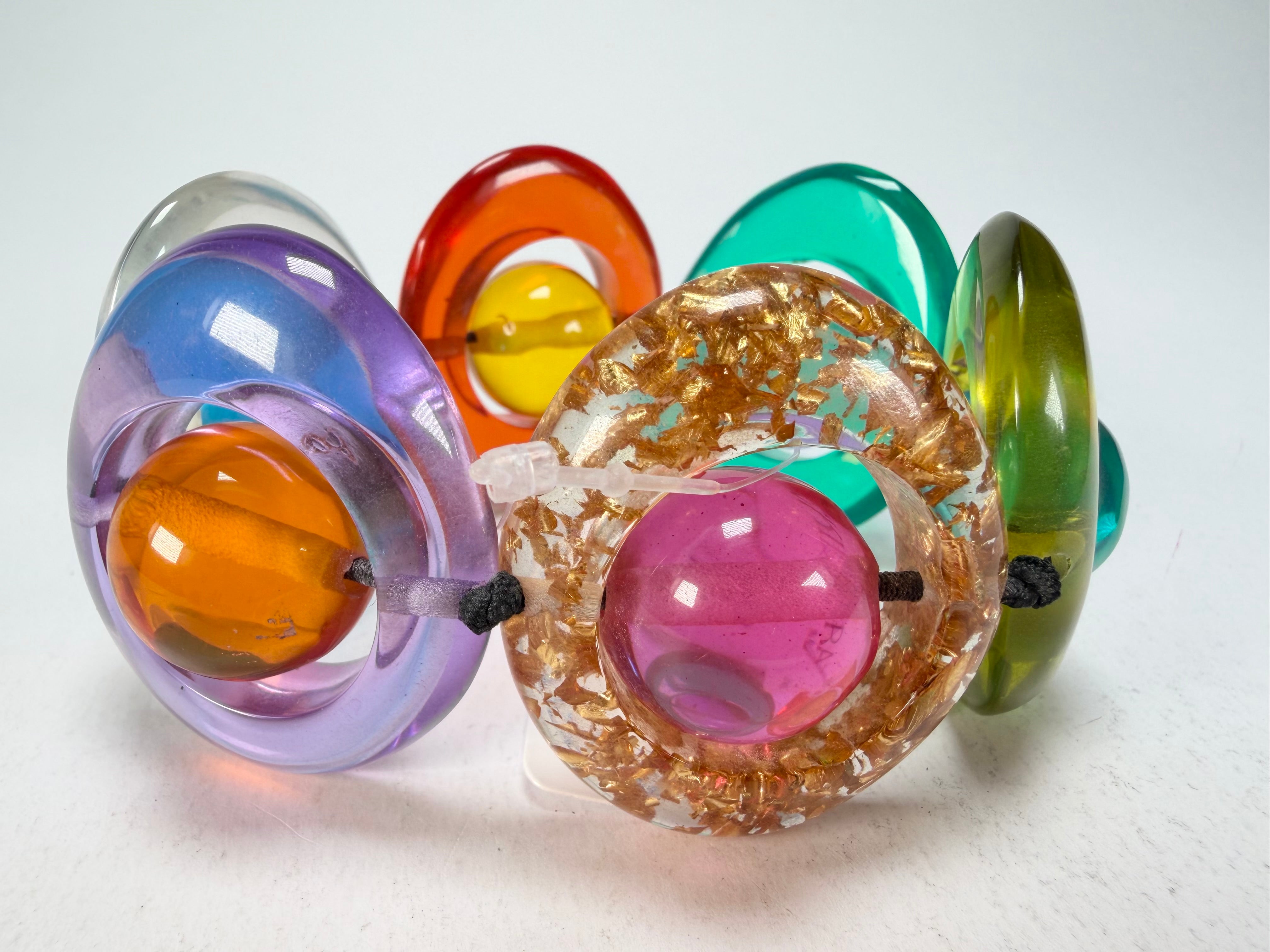Jackie Brazil "Saturn" Transparent Summer Mix Disc & Ball Elastic Bracelet ( B0052 )