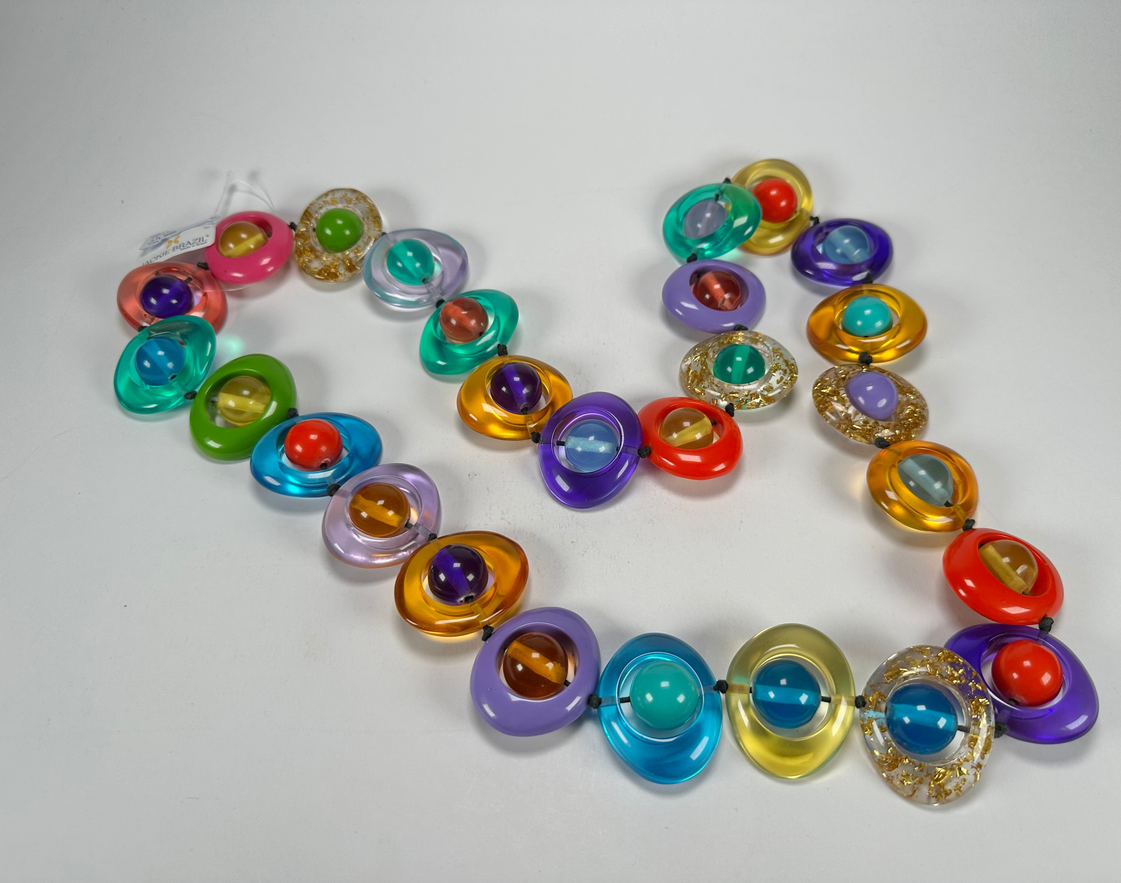 Jackie Brazil "Saturn" Transparent Paris Mix Disc & Ball Long 110cm Necklace ( N0054 )