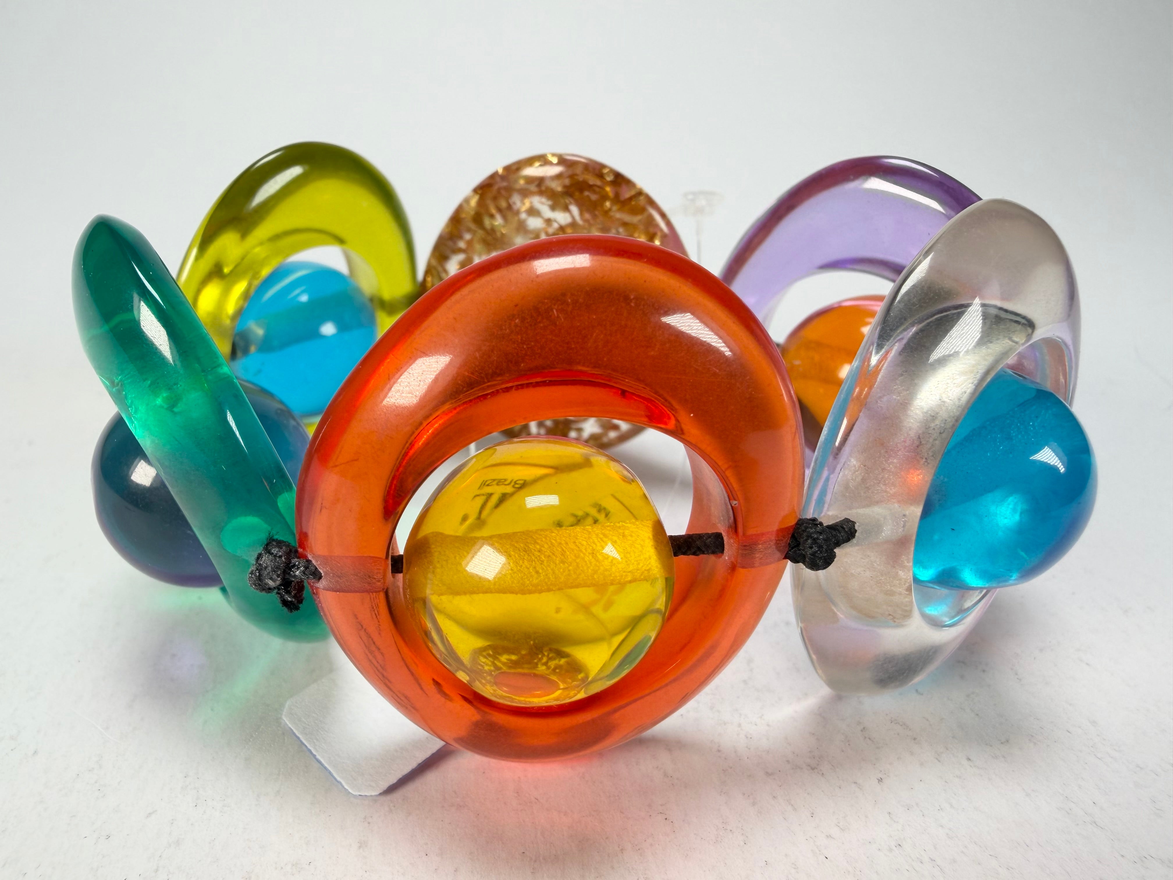 Jackie Brazil "Saturn" Transparent Summer Mix Disc & Ball Elastic Bracelet ( B0052 )