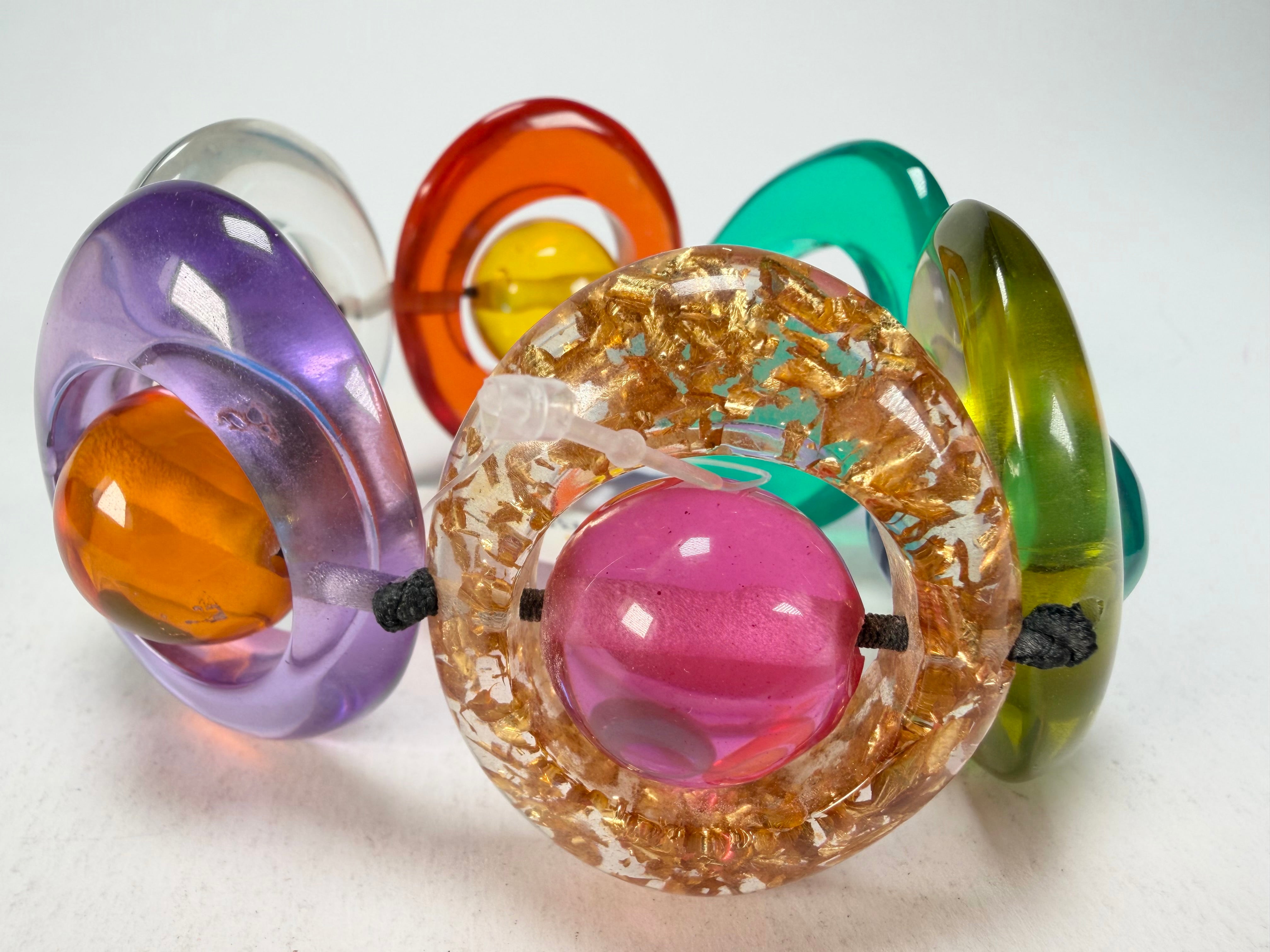 Jackie Brazil "Saturn" Transparent Summer Mix Disc & Ball Elastic Bracelet ( B0052 )