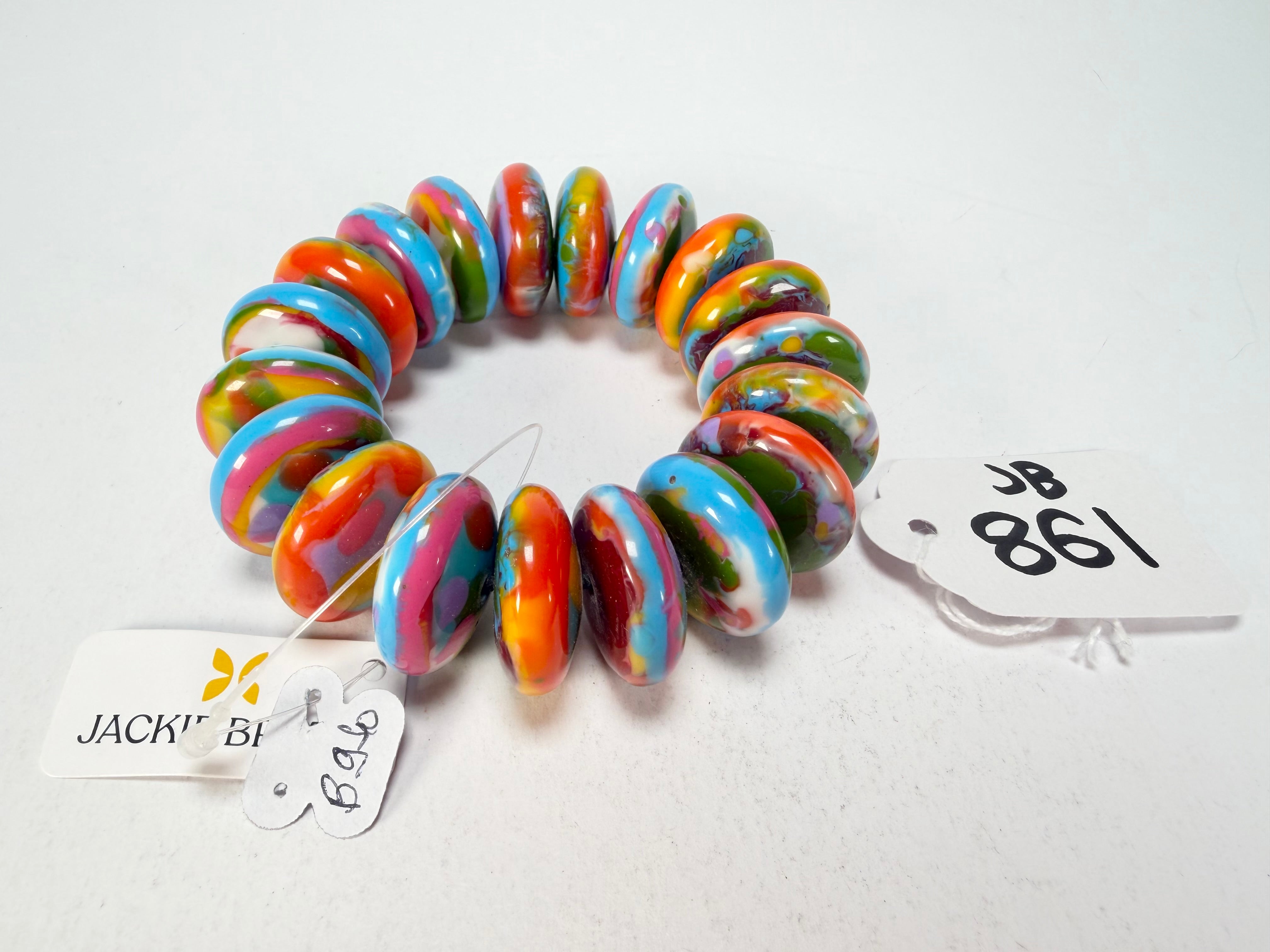 Jackie Brazil "Ana" Kandinsky Elasticated Wheels Resin Bracelet ( B0910 )