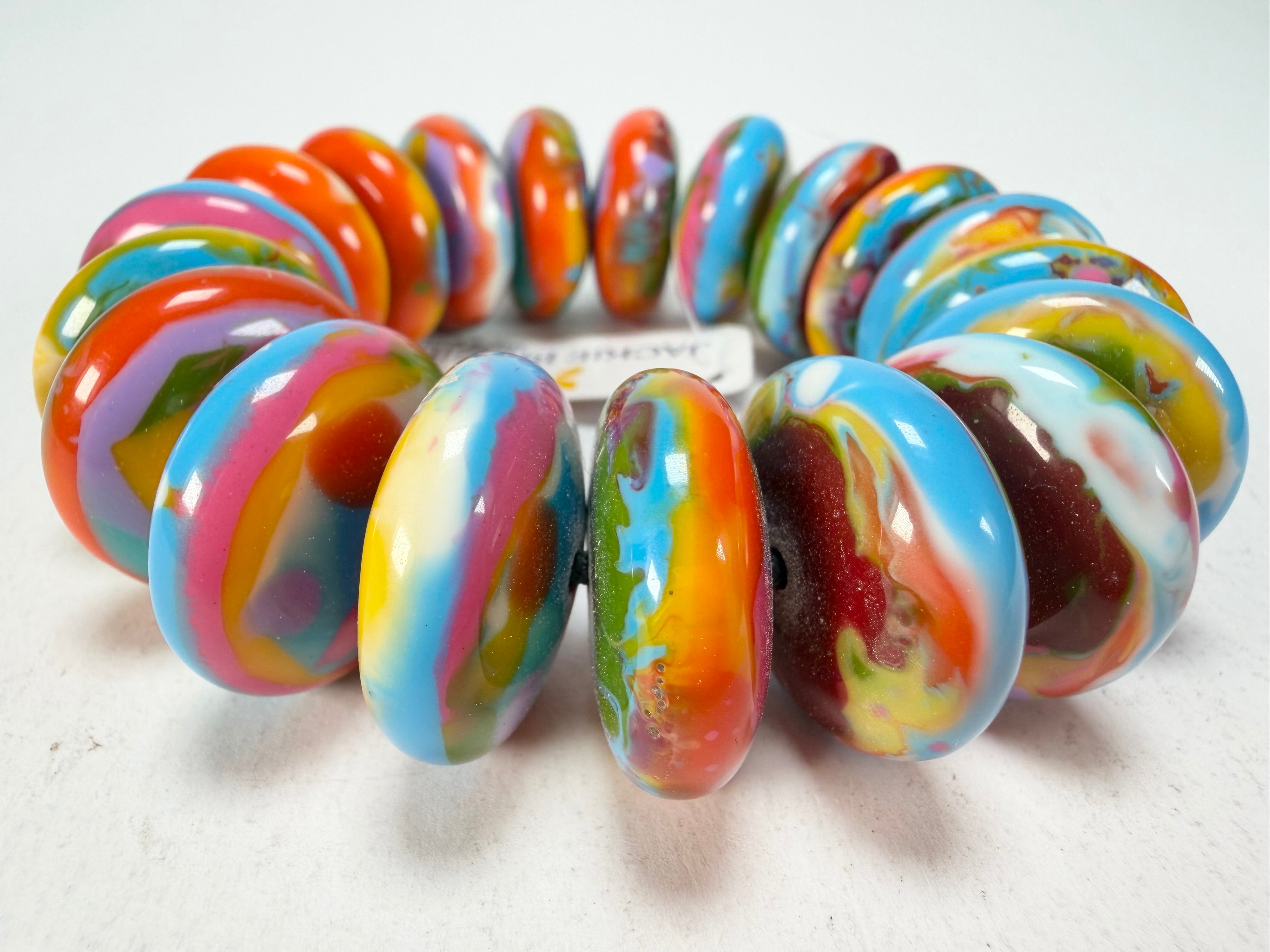 Jackie Brazil "Ana" Kandinsky Elasticated Wheels Resin Bracelet ( B0910 )