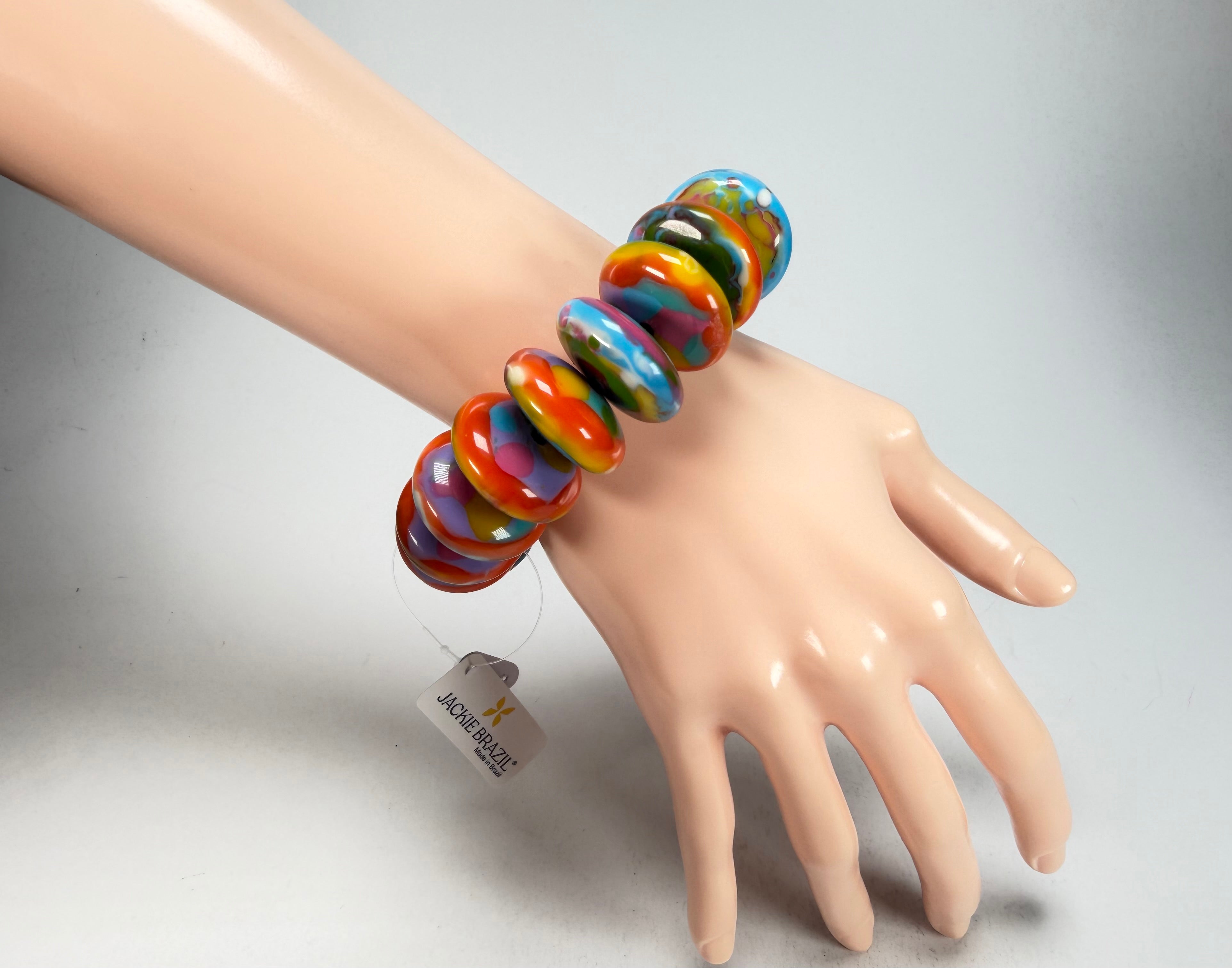 Jackie Brazil "Ana" Kandinsky Elasticated Wheels Resin Bracelet ( B0910 )