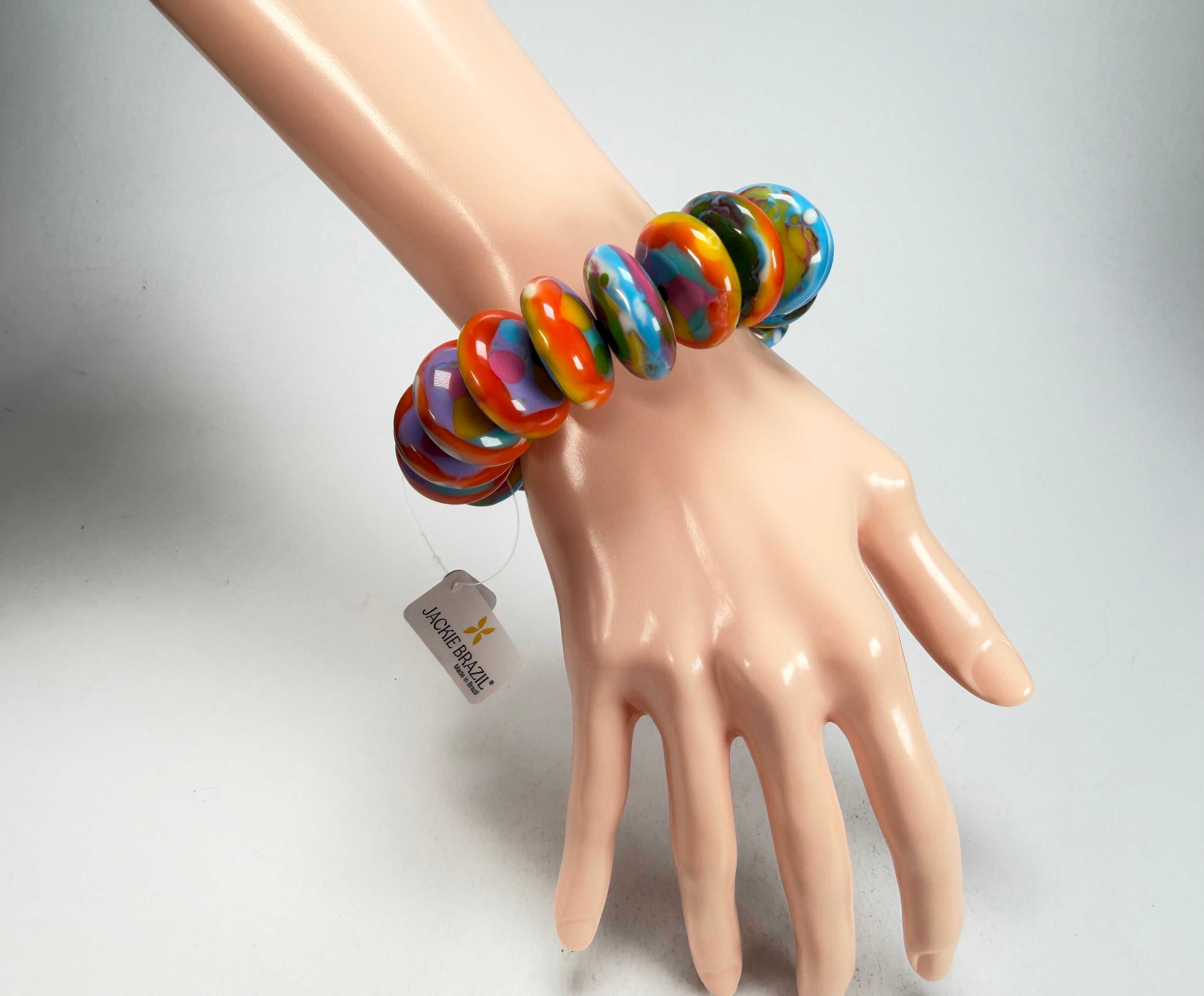 Jackie Brazil "Ana" Kandinsky Elasticated Wheels Resin Bracelet ( B0910 )
