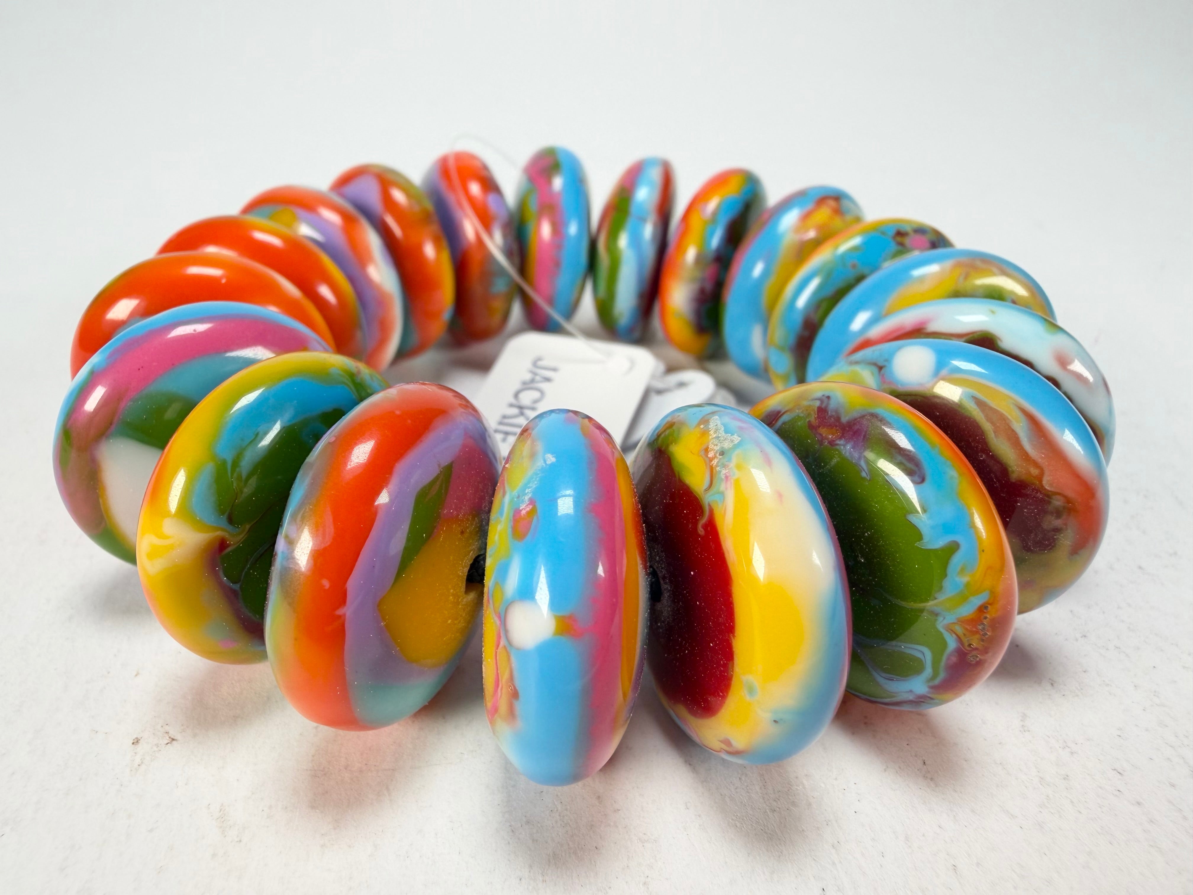 Jackie Brazil "Ana" Kandinsky Elasticated Wheels Resin Bracelet ( B0910 )