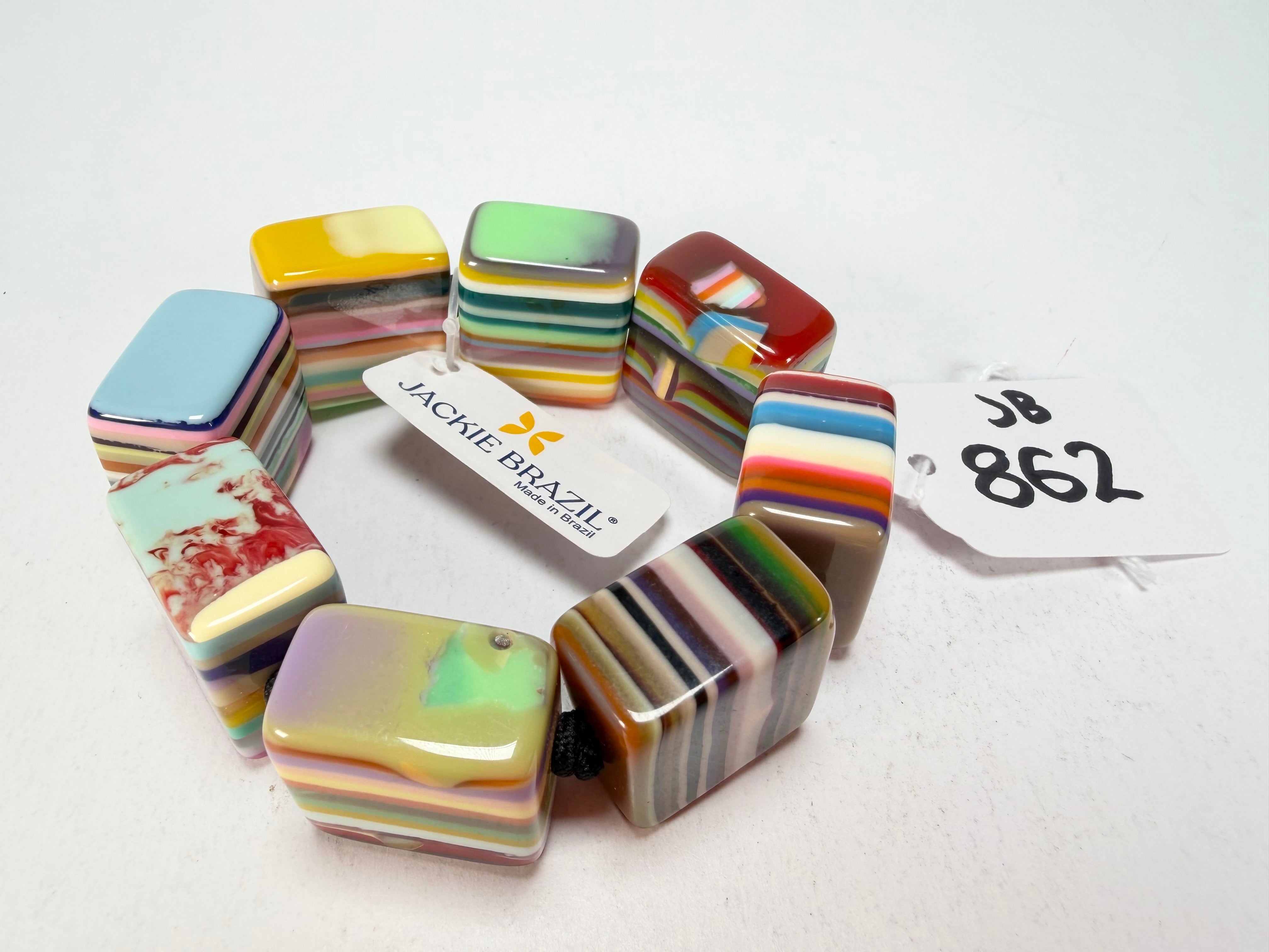Jackie Brazil "Gala" Liquorice Half Rectangles On Elastic Mix Colours Bracelet ( B0778 )
