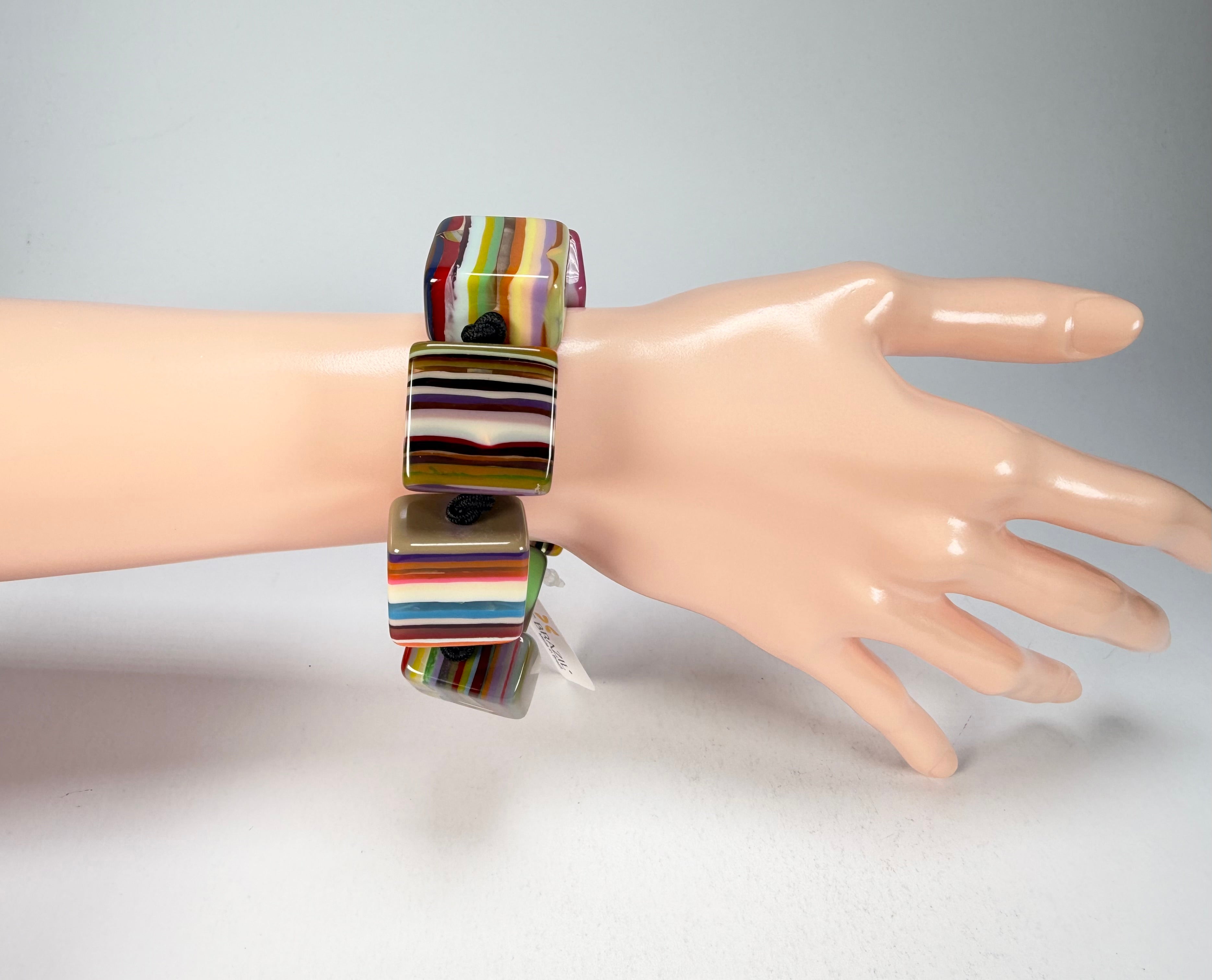 Jackie Brazil "Gala" Liquorice Half Rectangles On Elastic Mix Colours Bracelet ( B0778 )