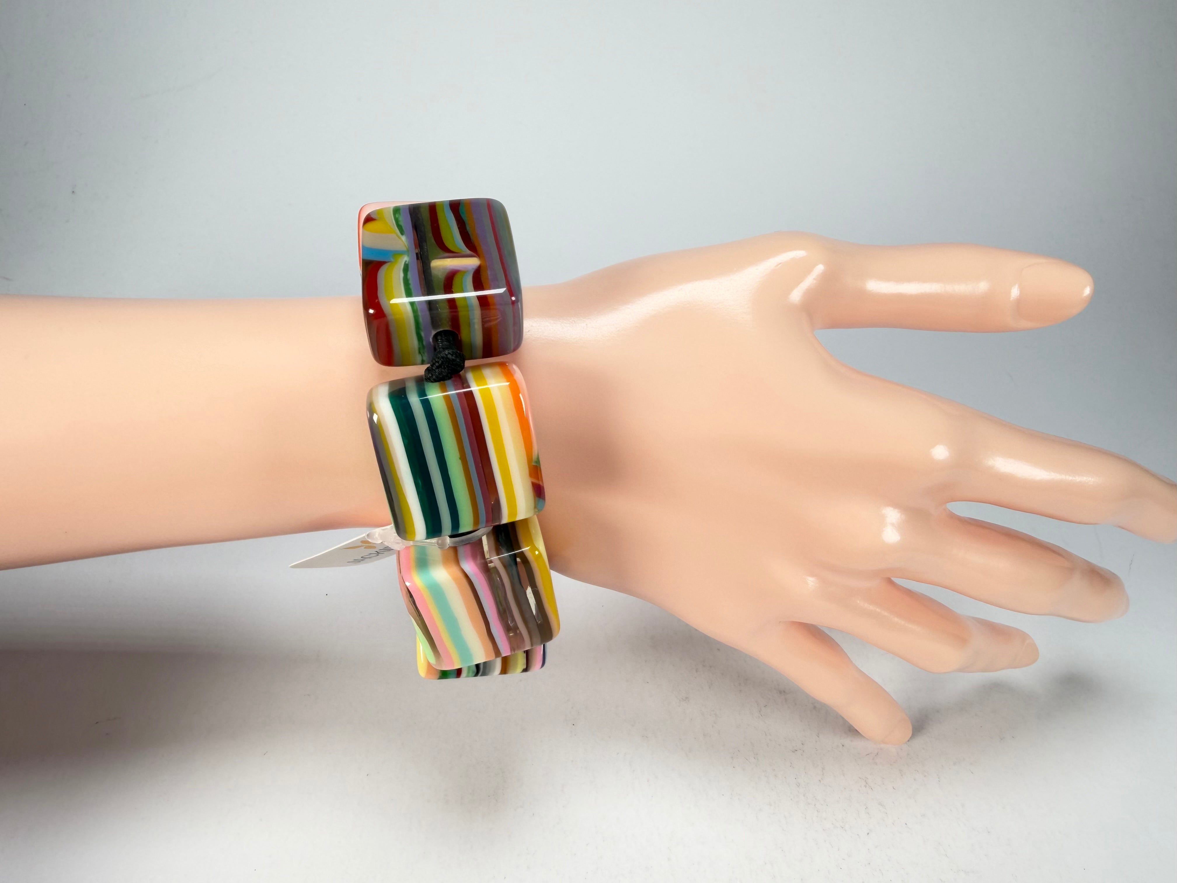 Jackie Brazil "Gala" Liquorice Half Rectangles On Elastic Mix Colours Bracelet ( B0778 )
