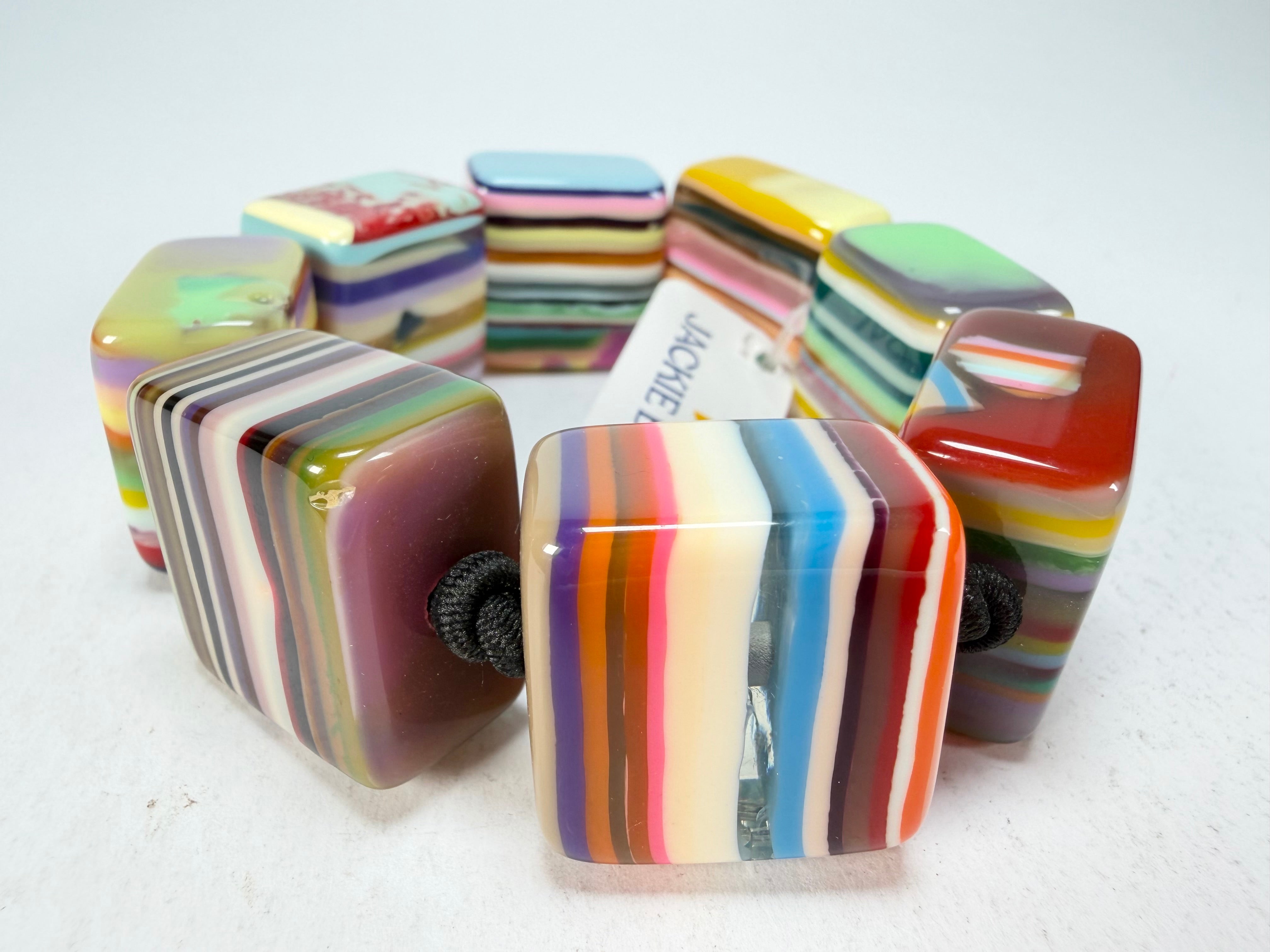 Jackie Brazil "Gala" Liquorice Half Rectangles On Elastic Mix Colours Bracelet ( B0778 )