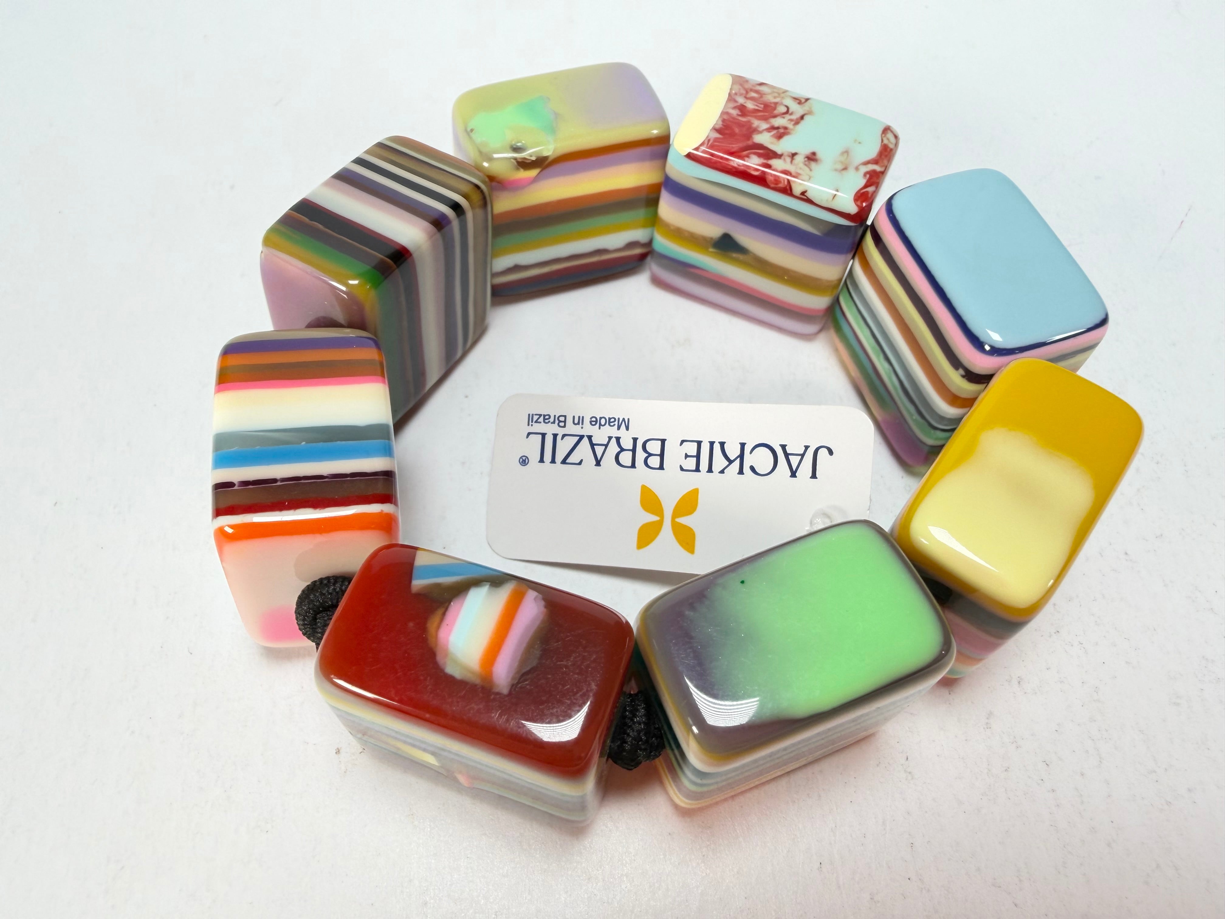 Jackie Brazil "Gala" Liquorice Half Rectangles On Elastic Mix Colours Bracelet ( B0778 )