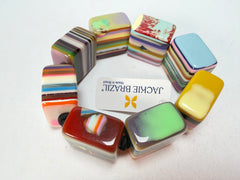 Jackie Brazil "Gala" Liquorice Half Rectangles On Elastic Mix Colours Bracelet ( B0778 )