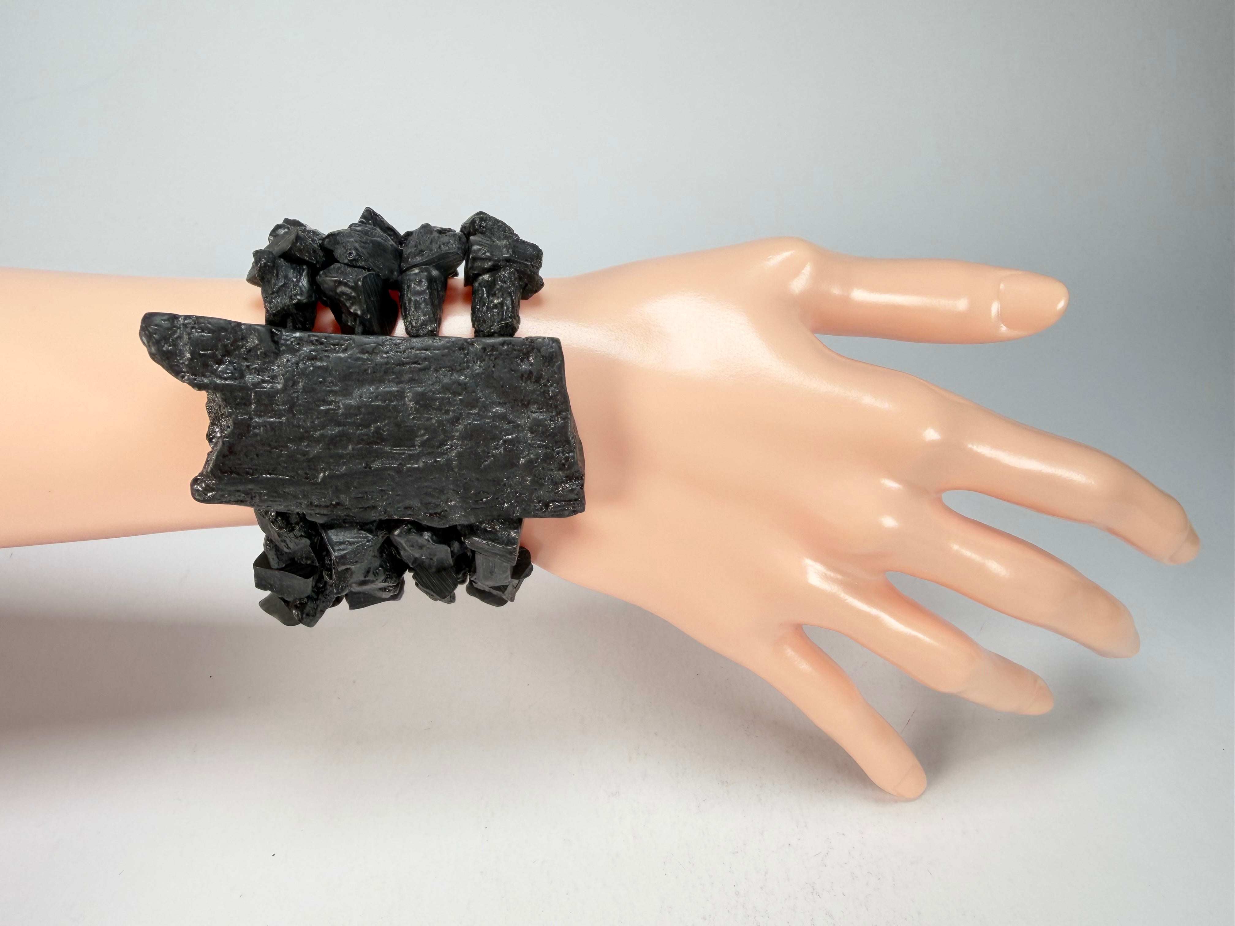 Jackie Brazil "4 Row w/ Feature Plate" Charcoal Resin Bracelet ( B2732 )