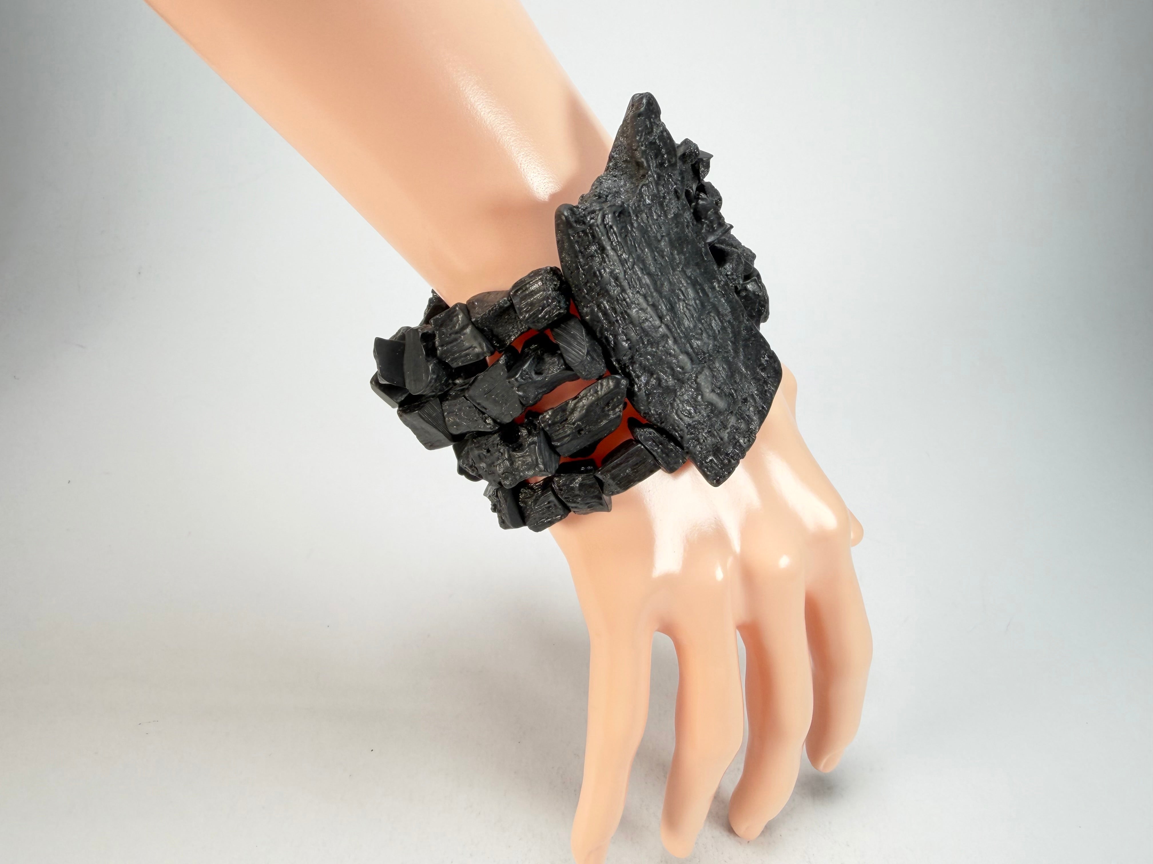 Jackie Brazil "4 Row w/ Feature Plate" Charcoal Resin Bracelet ( B2732 )