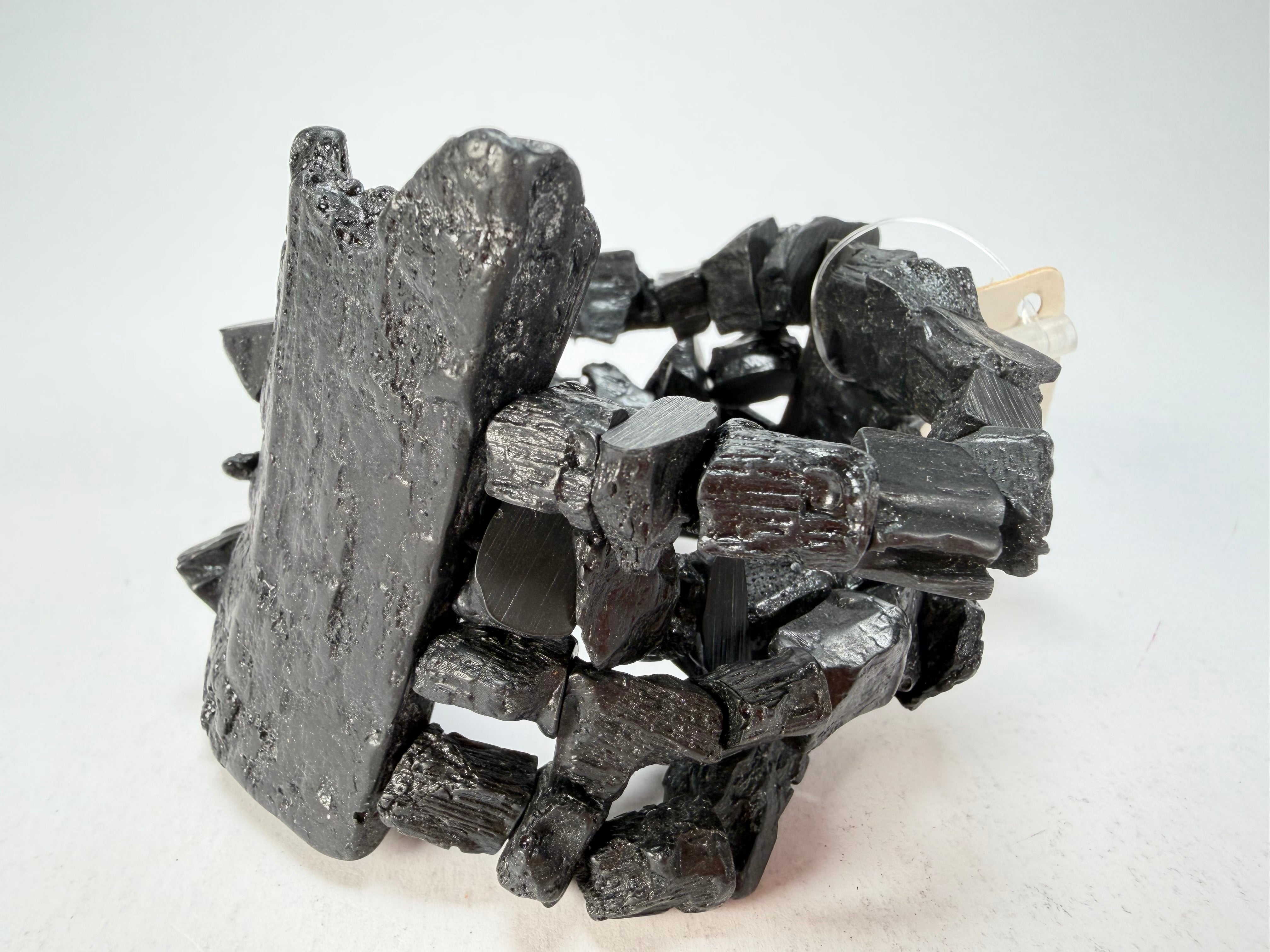 Jackie Brazil "4 Row w/ Feature Plate" Charcoal Resin Bracelet ( B2732 )