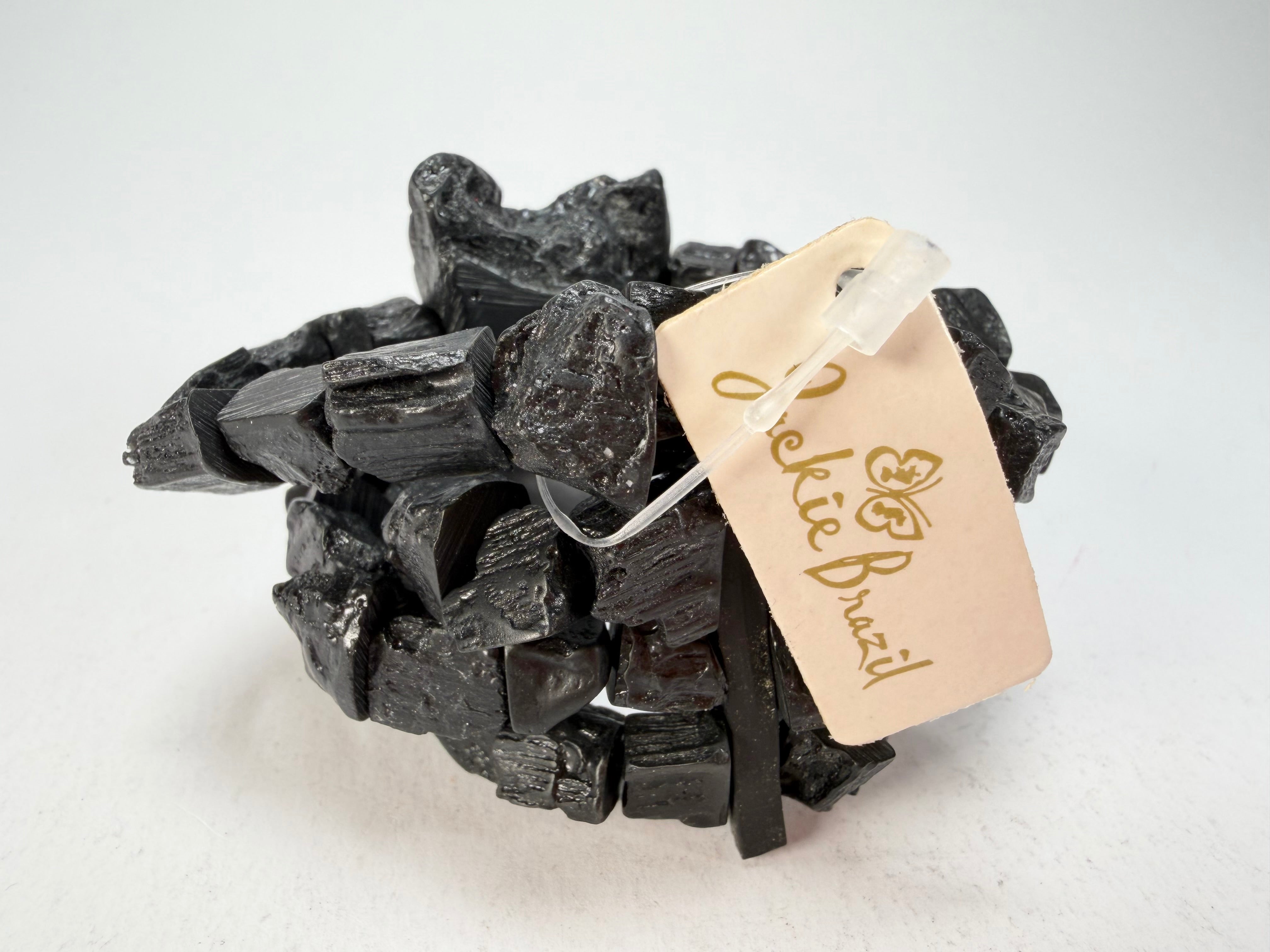 Jackie Brazil "4 Row w/ Feature Plate" Charcoal Resin Bracelet ( B2732 )