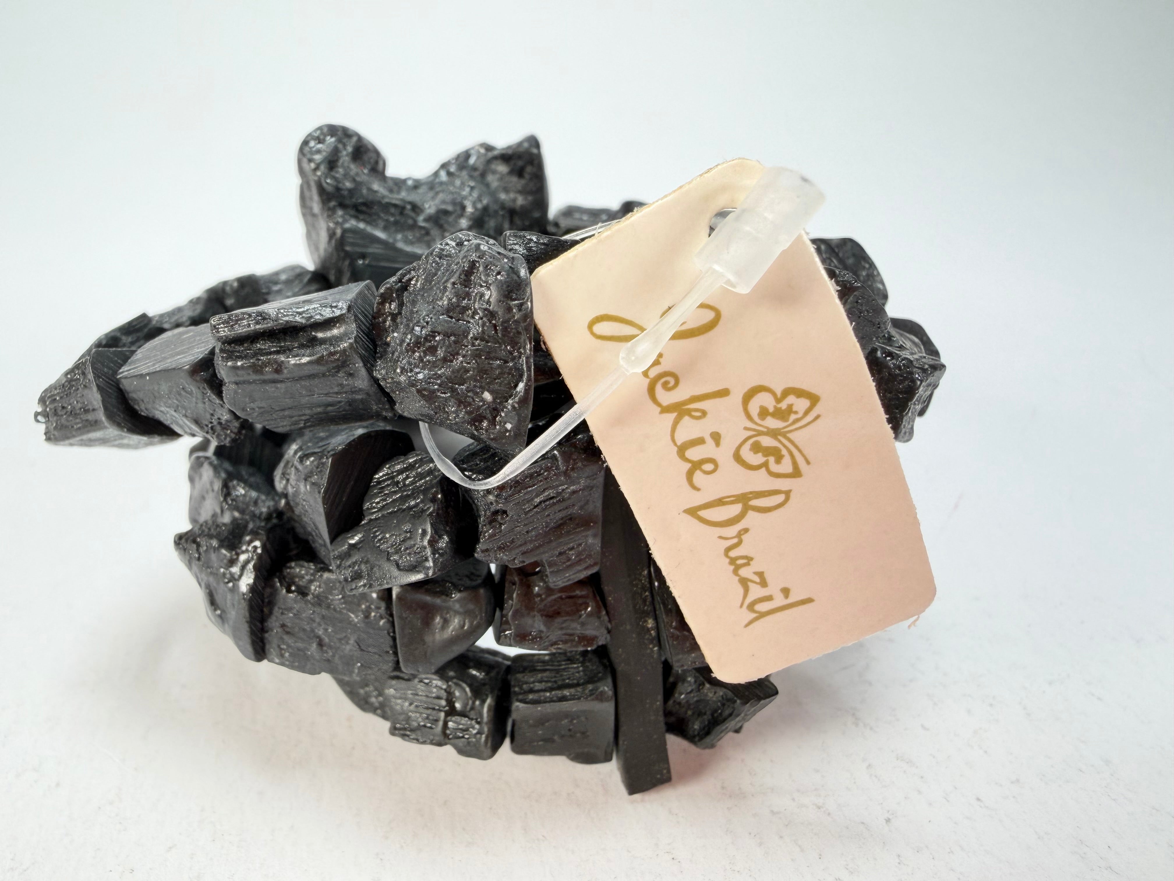 Jackie Brazil "4 Row w/ Feature Plate" Charcoal Resin Bracelet ( B2732 )