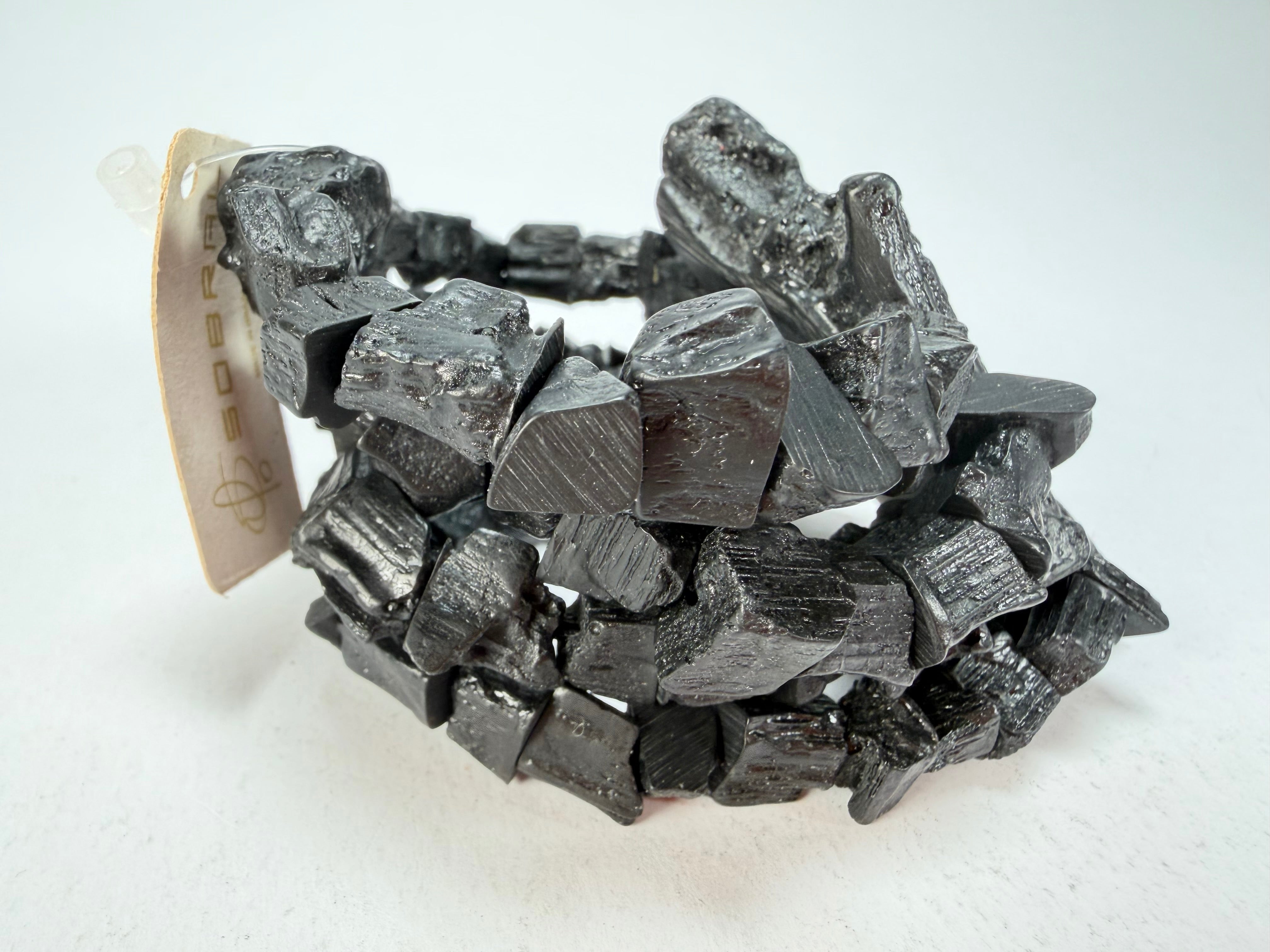 Jackie Brazil "4 Row w/ Feature Plate" Charcoal Resin Bracelet ( B2732 )