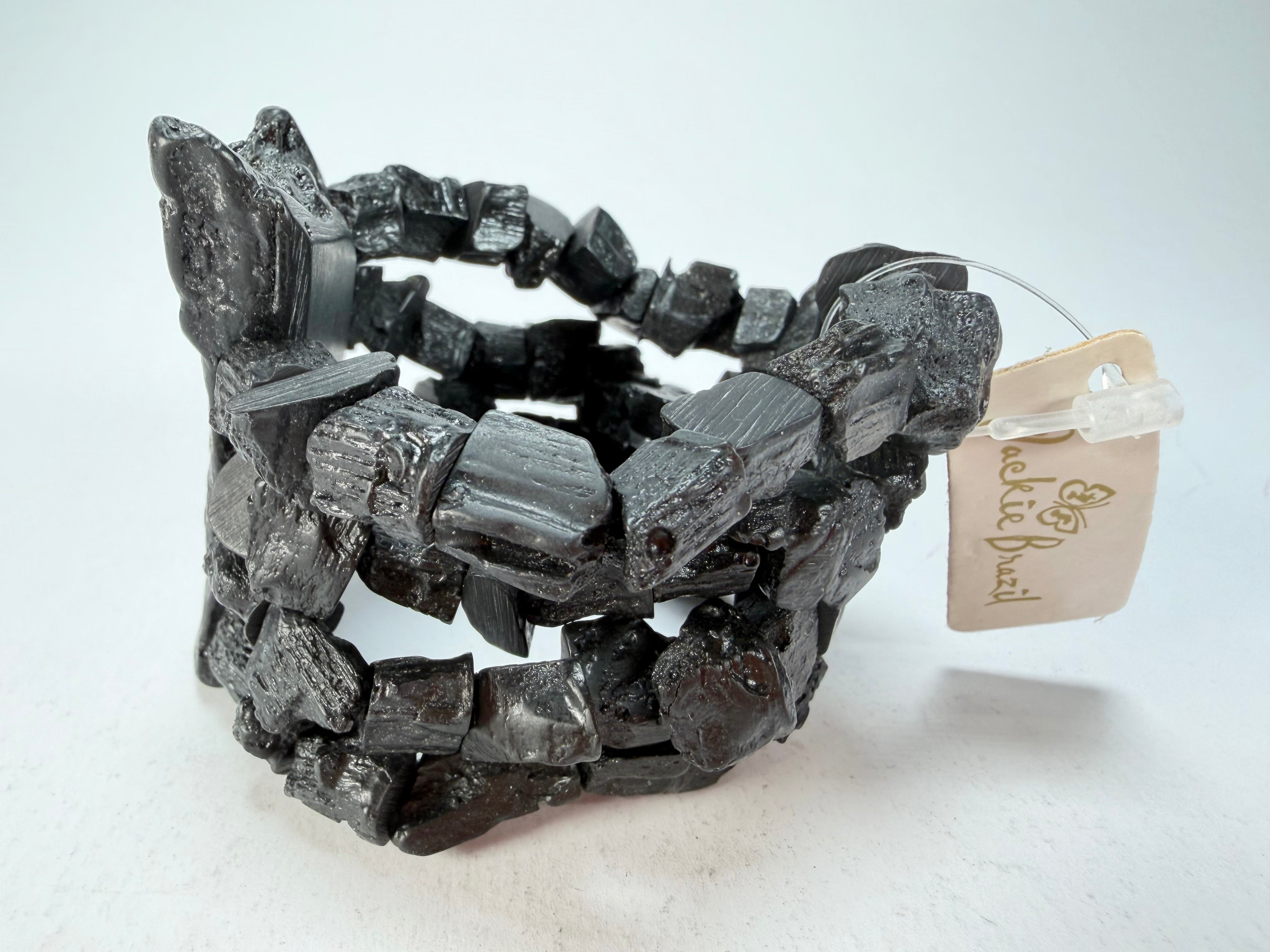 Jackie Brazil "4 Row w/ Feature Plate" Charcoal Resin Bracelet ( B2732 )