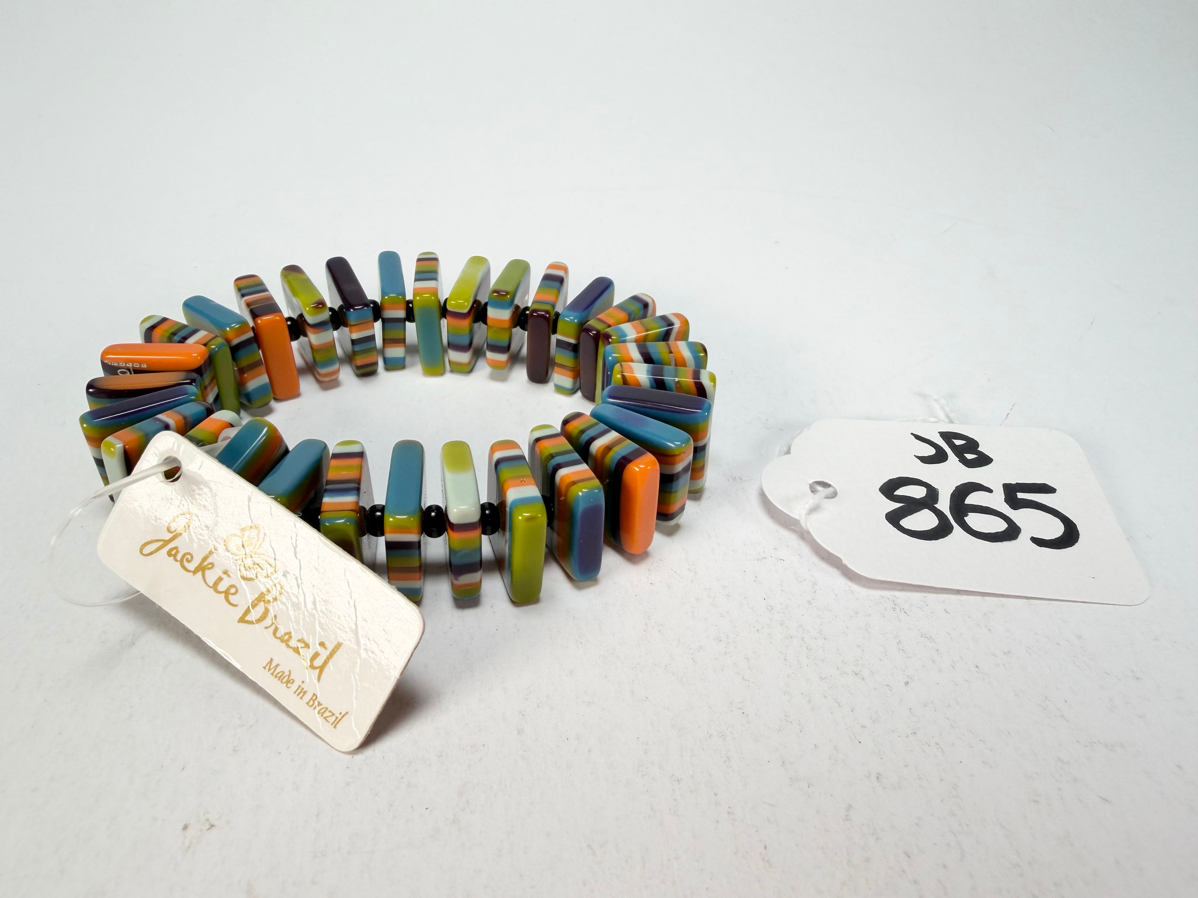 Jackie Brazil "Patricia" Liquorice Squares & Beads Winter Colour Resin Bracelet ( B0192 )