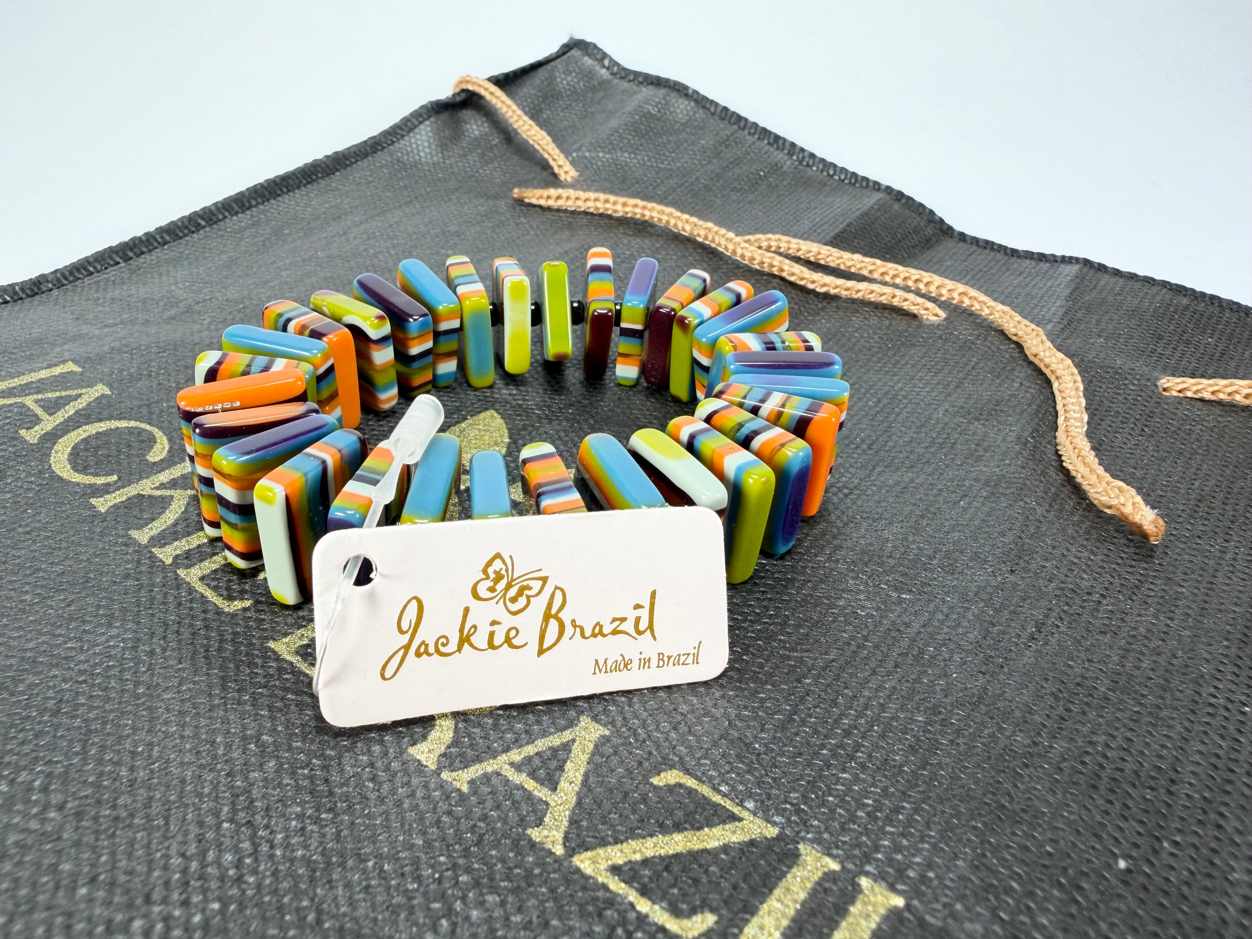 Jackie Brazil "Patricia" Liquorice Squares & Beads Winter Colour Resin Bracelet ( B0192 )