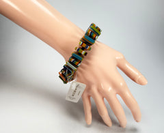 Jackie Brazil "Patricia" Liquorice Squares & Beads Winter Colour Resin Bracelet ( B0192 )