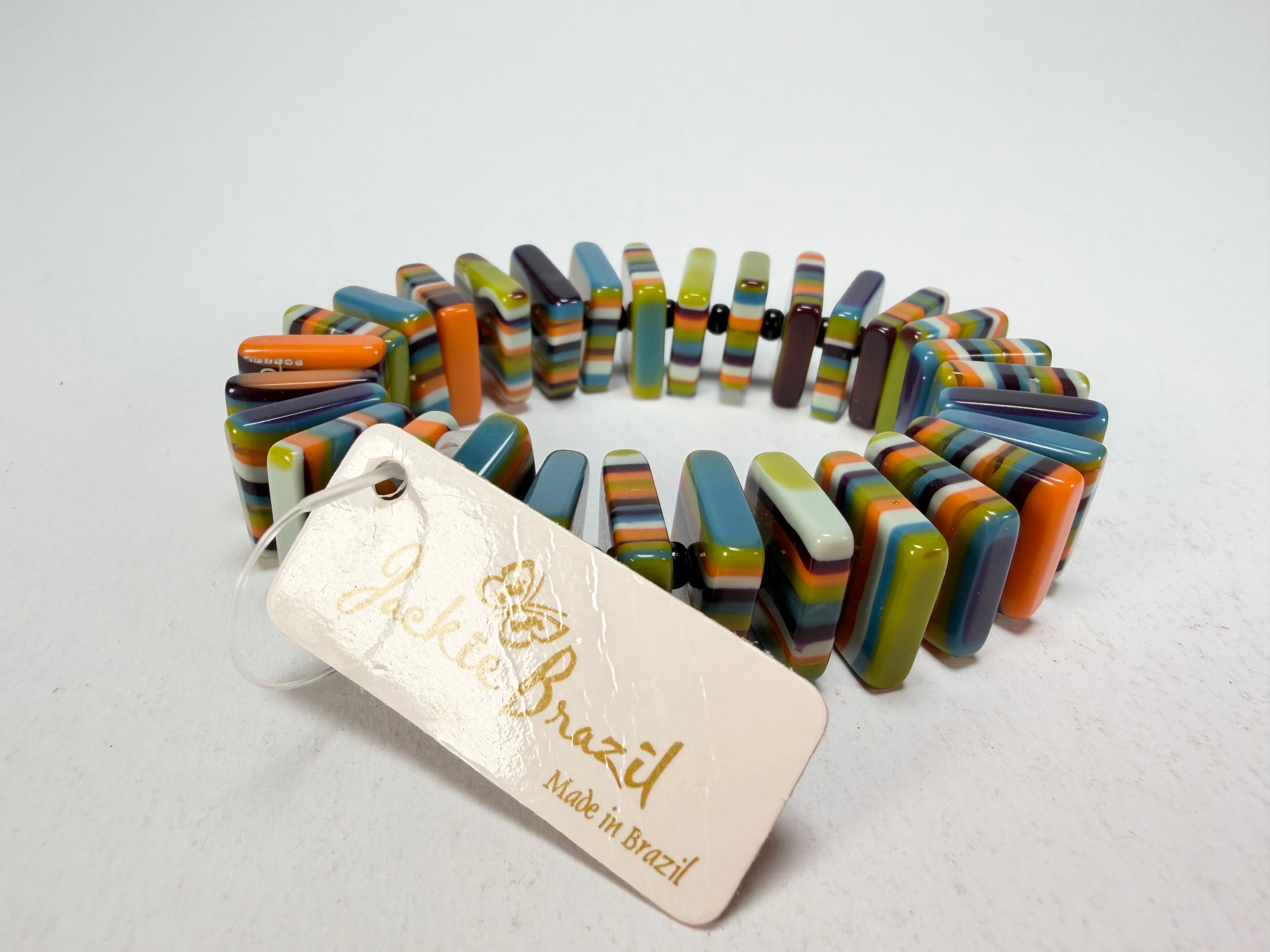 Jackie Brazil "Patricia" Liquorice Squares & Beads Winter Colour Resin Bracelet ( B0192 )