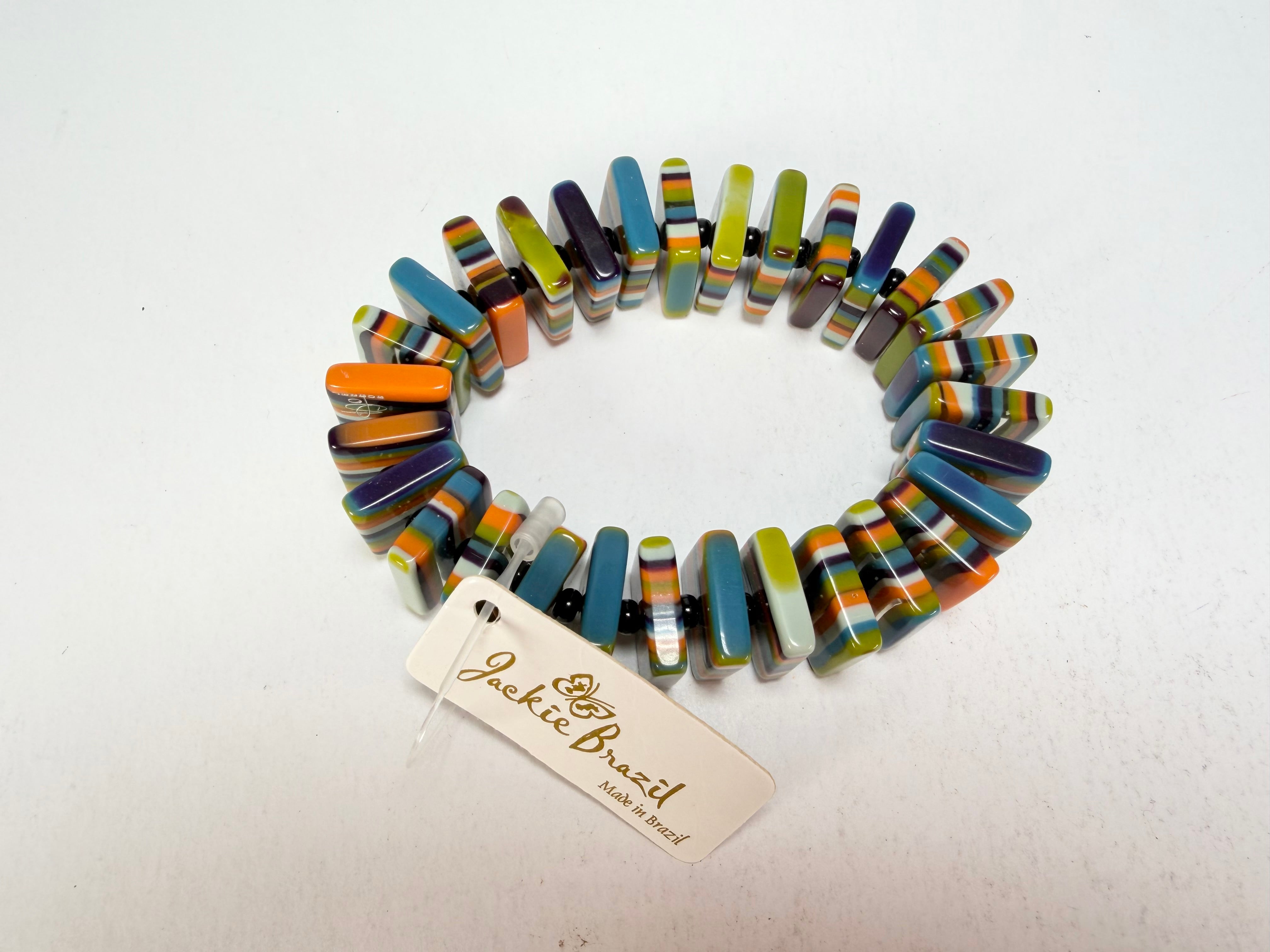 Jackie Brazil "Patricia" Liquorice Squares & Beads Winter Colour Resin Bracelet ( B0192 )