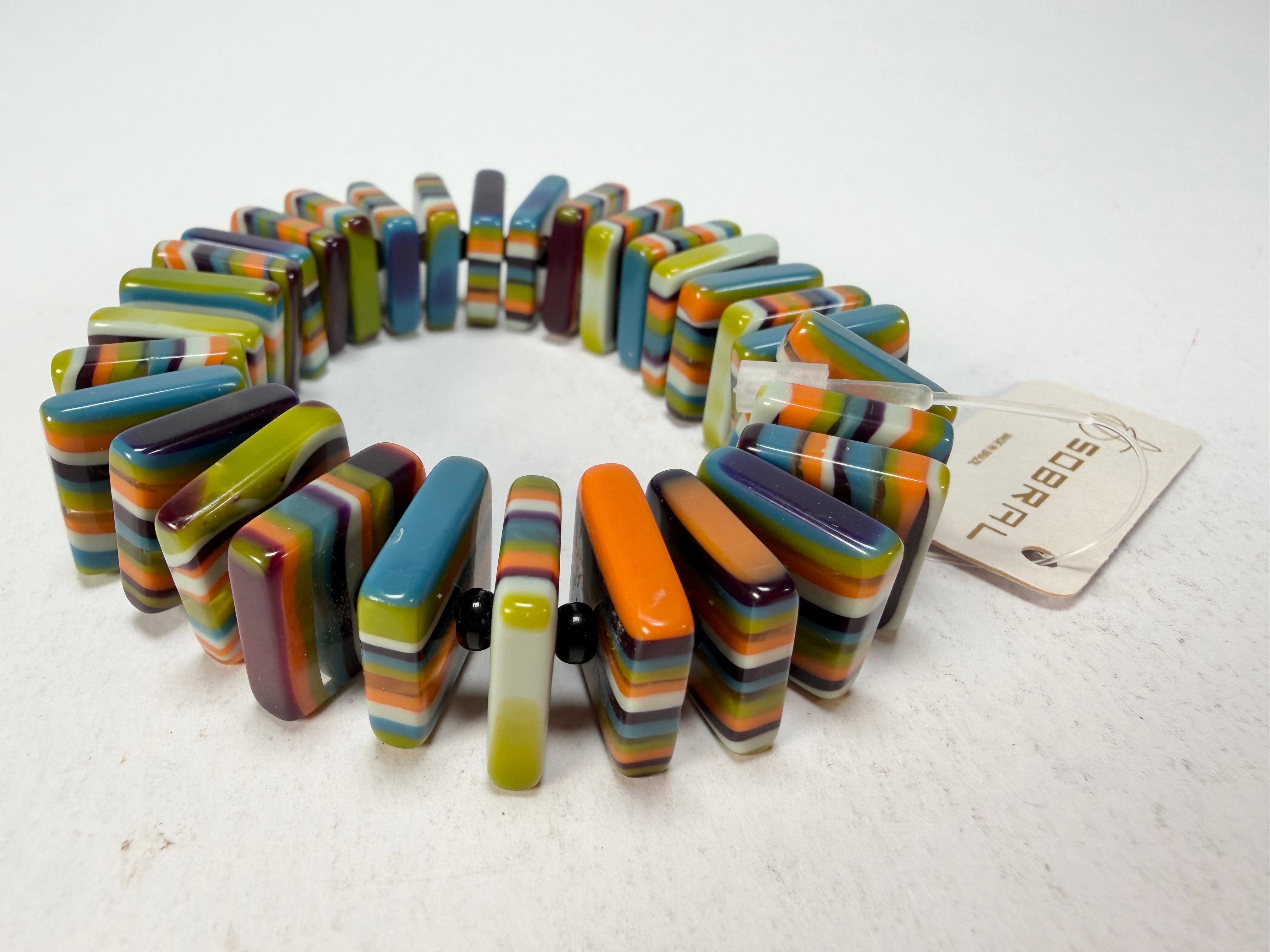Jackie Brazil "Patricia" Liquorice Squares & Beads Winter Colour Resin Bracelet ( B0192 )