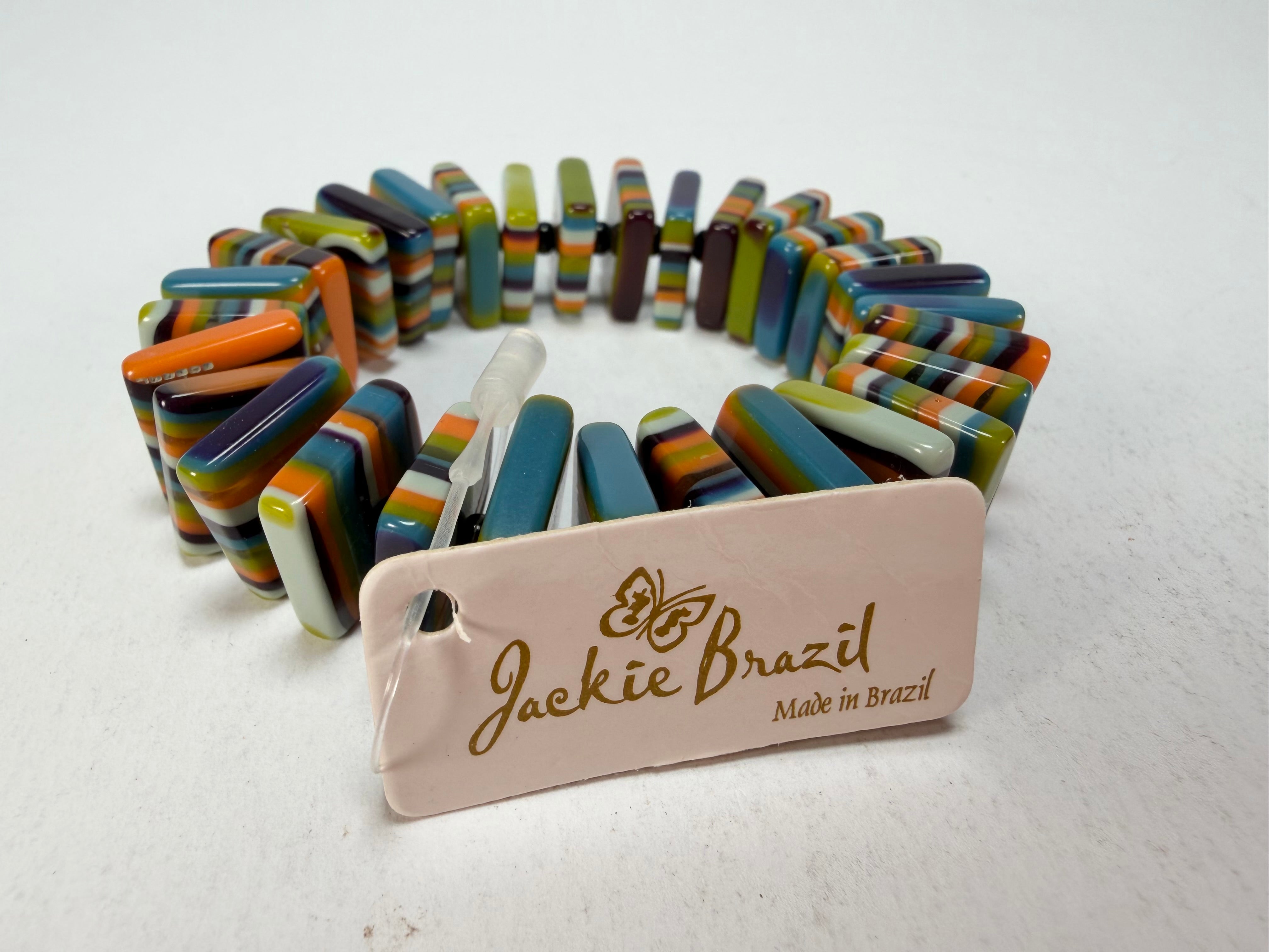 Jackie Brazil "Patricia" Liquorice Squares & Beads Winter Colour Resin Bracelet ( B0192 )