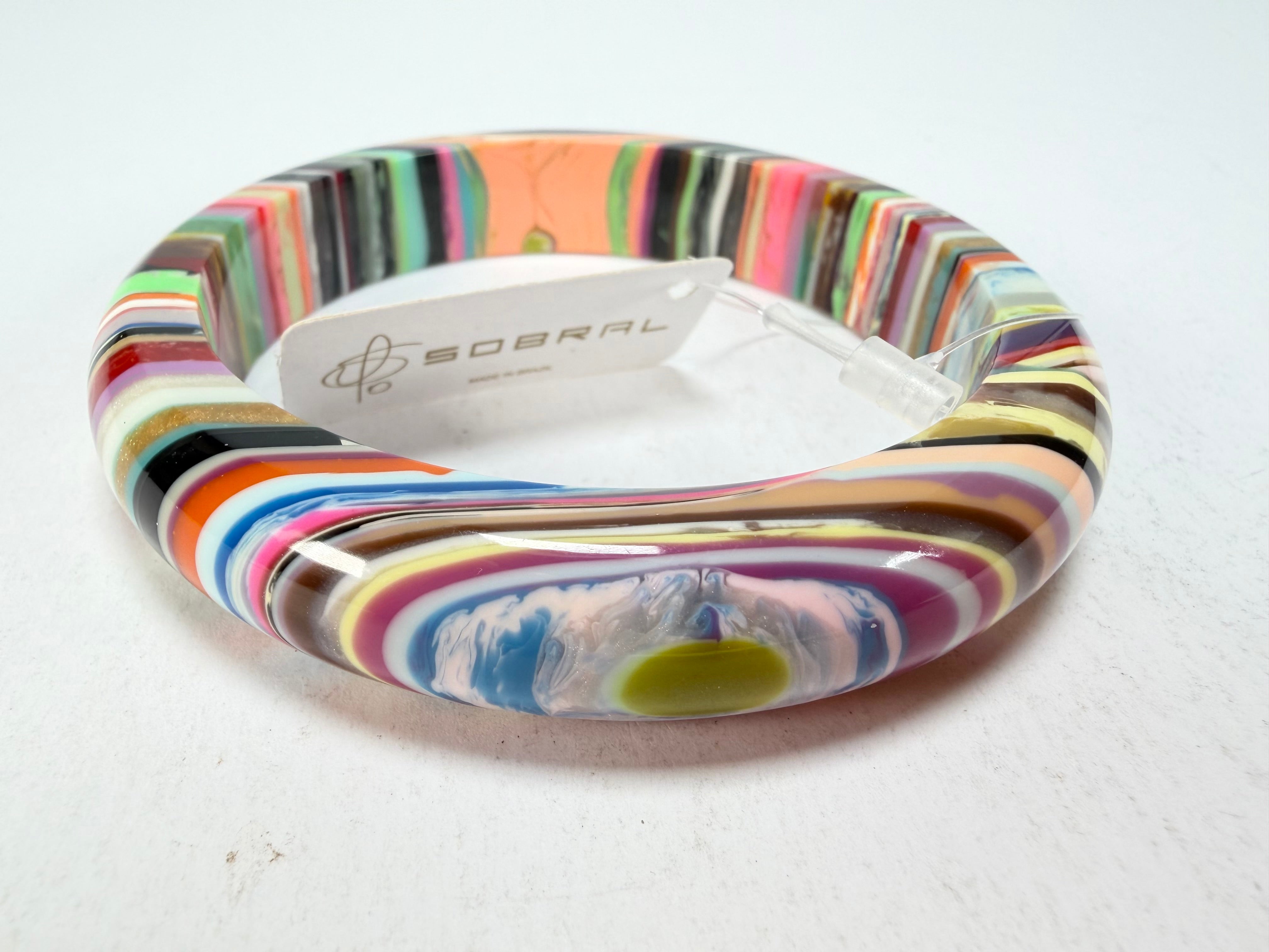 Jackie Brazil "Thin Cat Eye" Liquorice Allsorts with Cat Eye Mix Colours 1.3cm Resin Bangle ( B1151 )