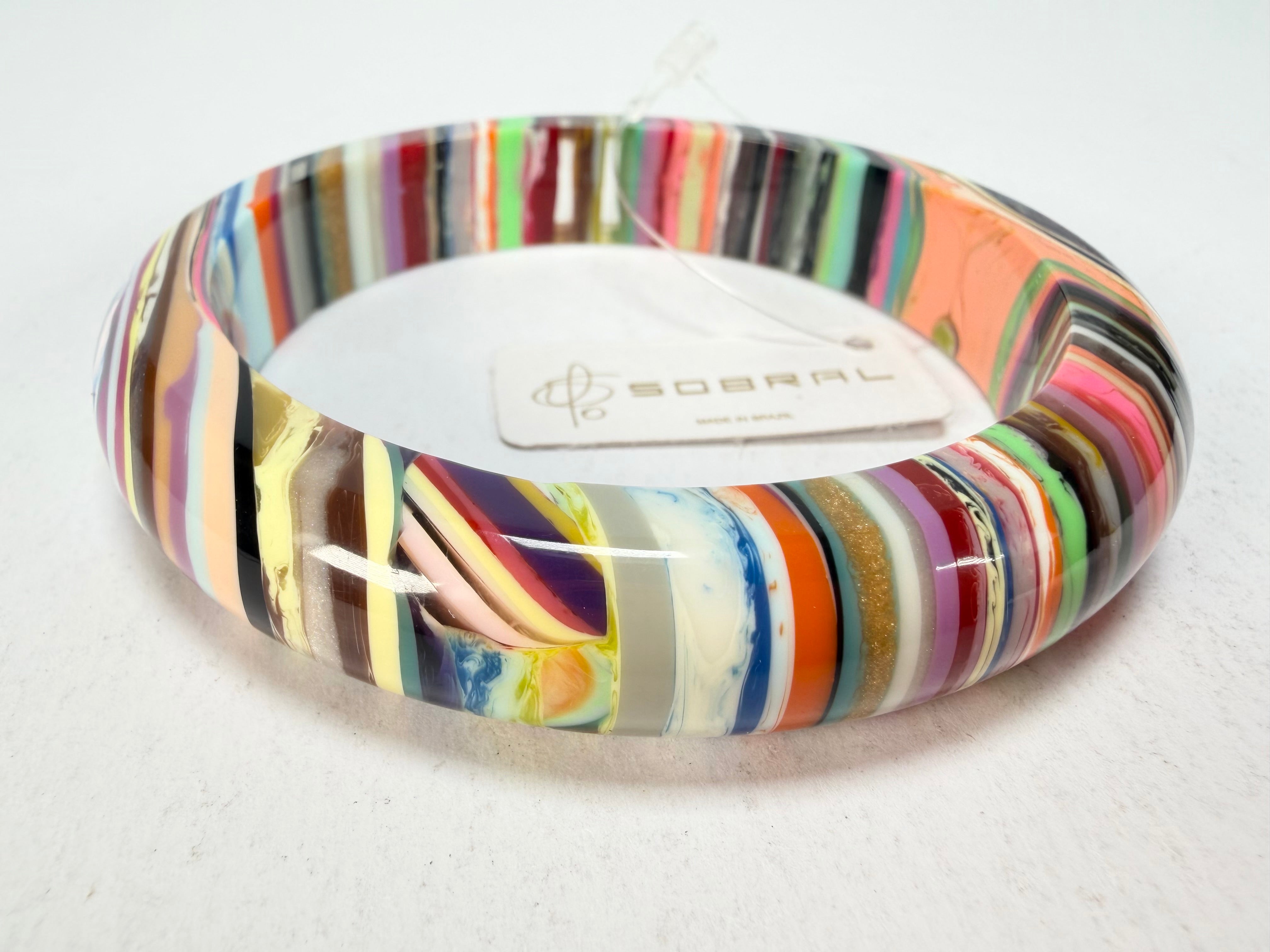 Jackie Brazil "Thin Cat Eye" Liquorice Allsorts with Cat Eye Mix Colours 1.3cm Resin Bangle ( B1151 )
