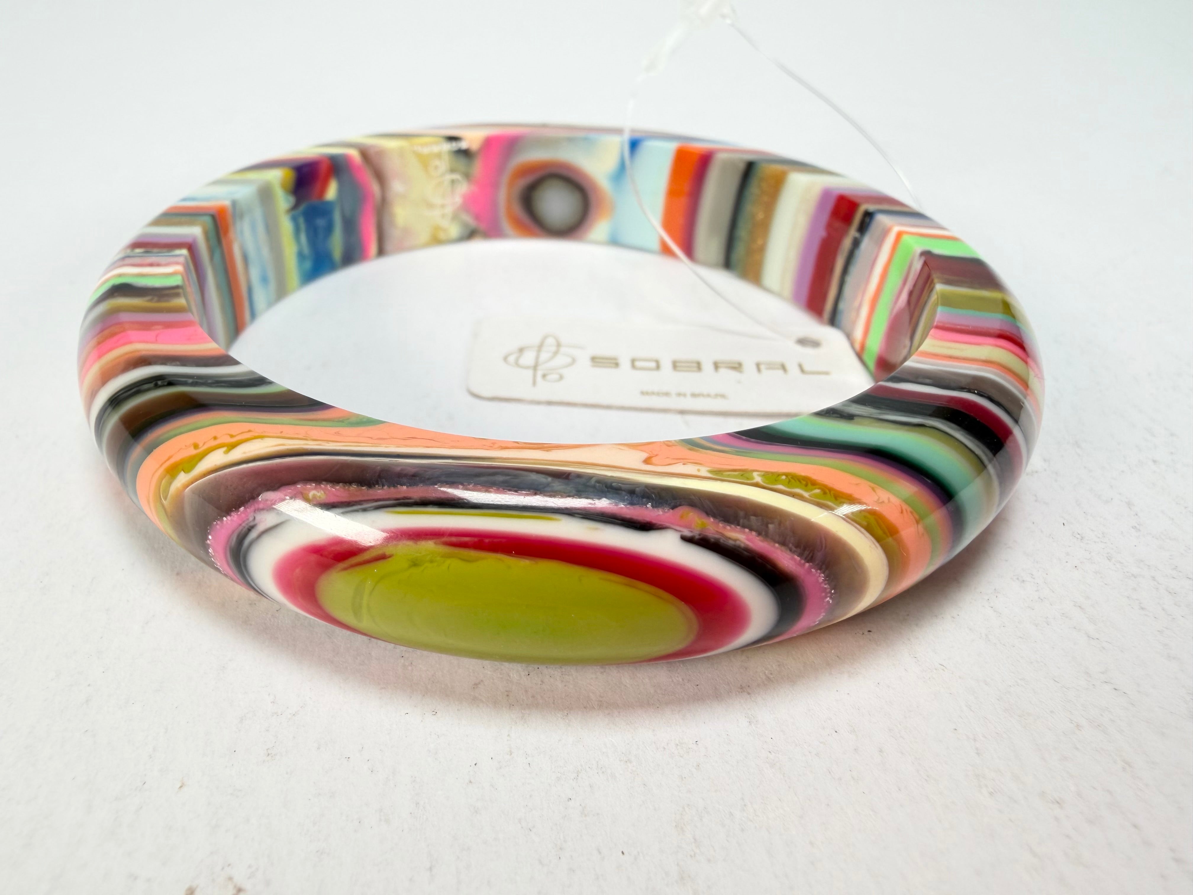 Jackie Brazil "Thin Cat Eye" Liquorice Allsorts with Cat Eye Mix Colours 1.3cm Resin Bangle ( B1151 )
