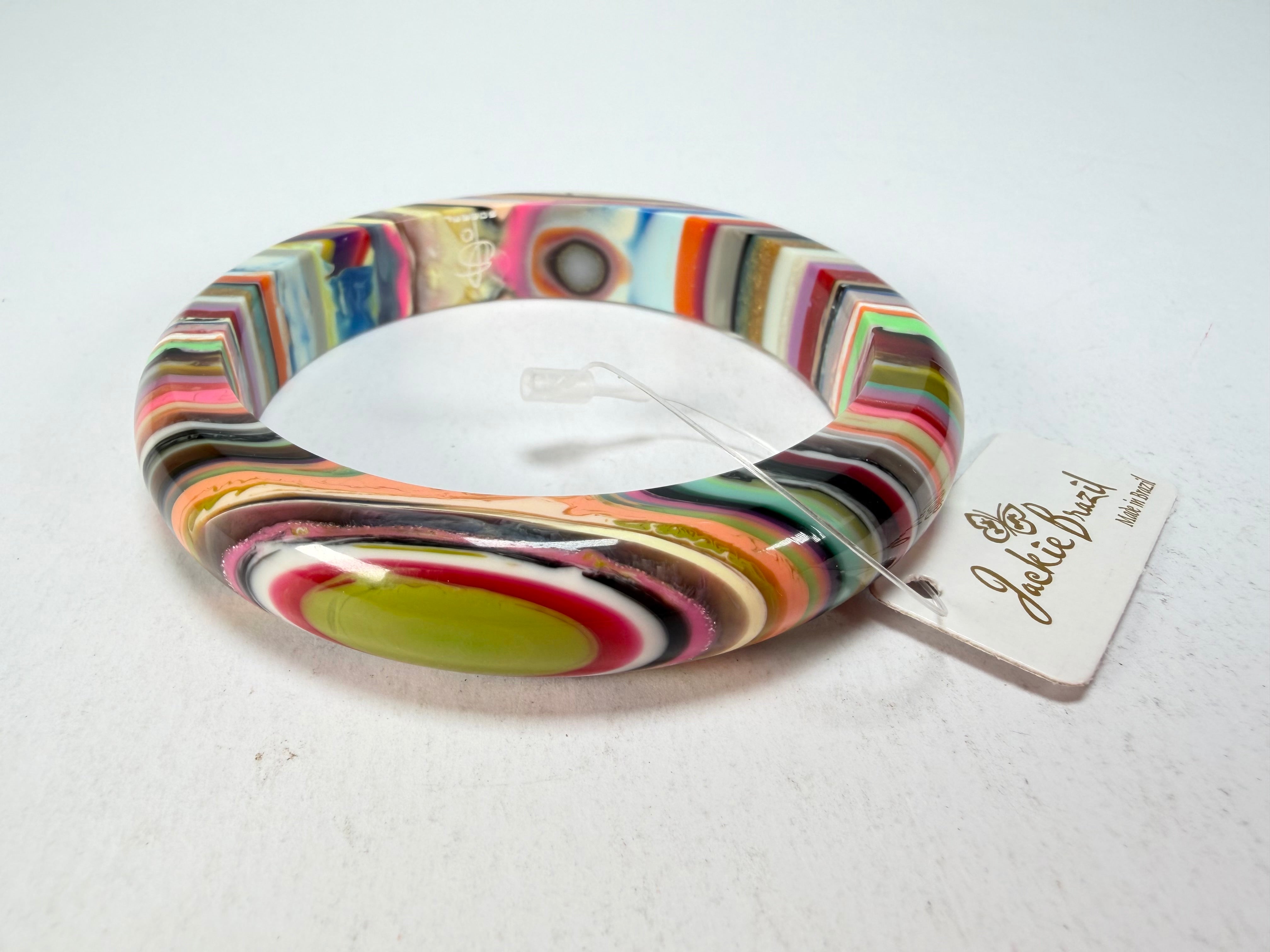 Jackie Brazil "Thin Cat Eye" Liquorice Allsorts with Cat Eye Mix Colours 1.3cm Resin Bangle ( B1151 )