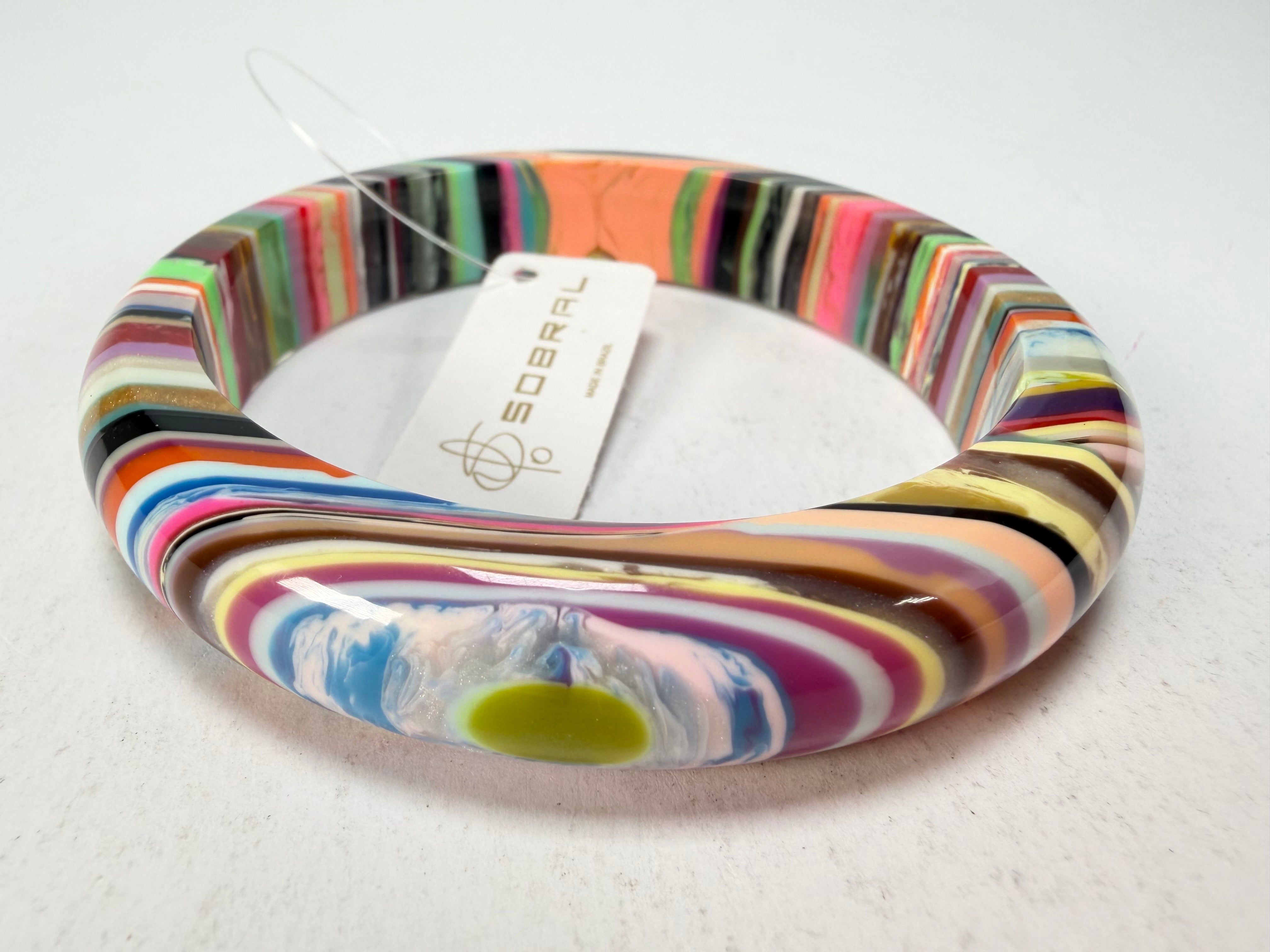 Jackie Brazil "Thin Cat Eye" Liquorice Allsorts with Cat Eye Mix Colours 1.3cm Resin Bangle ( B1151 )