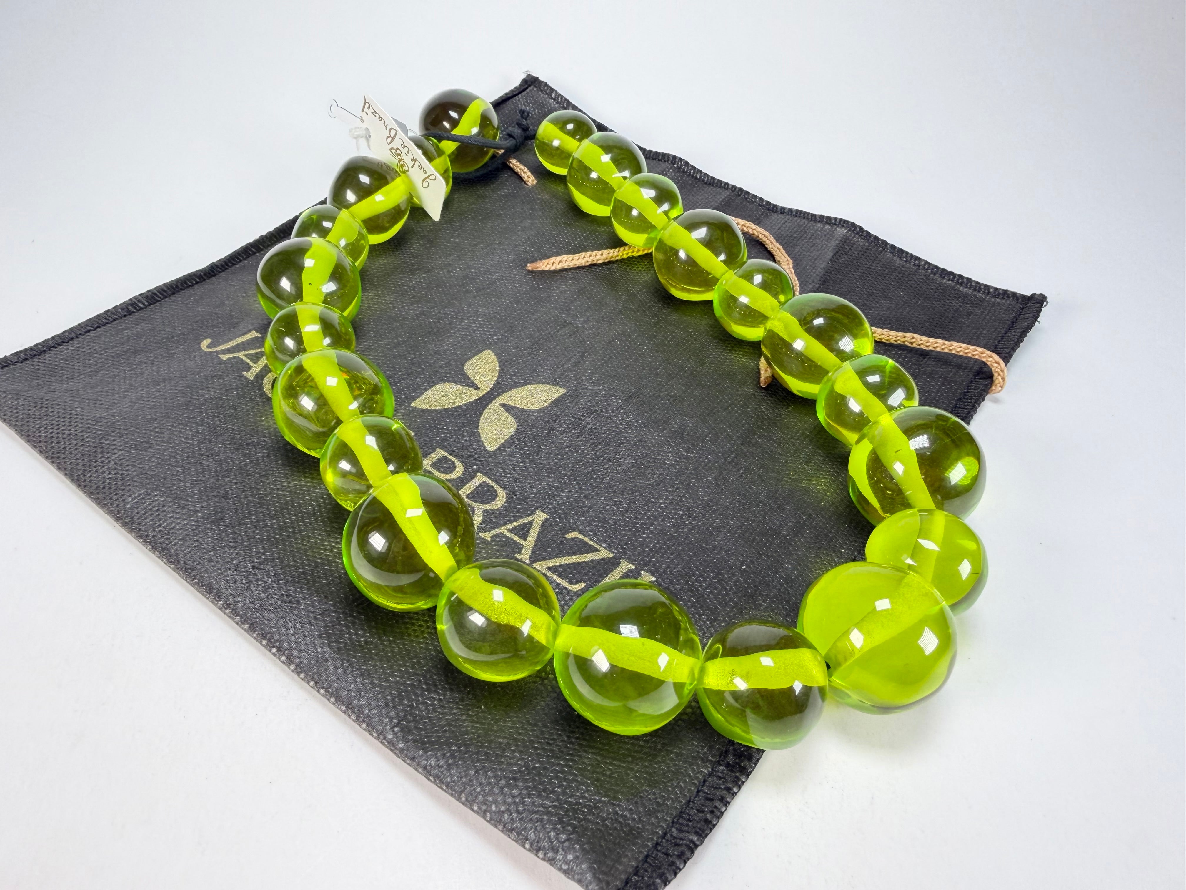 Jackie Brazil "Large Spheres" Transparent Green Mix Short Abstract Necklace 50cm ( N2692 )