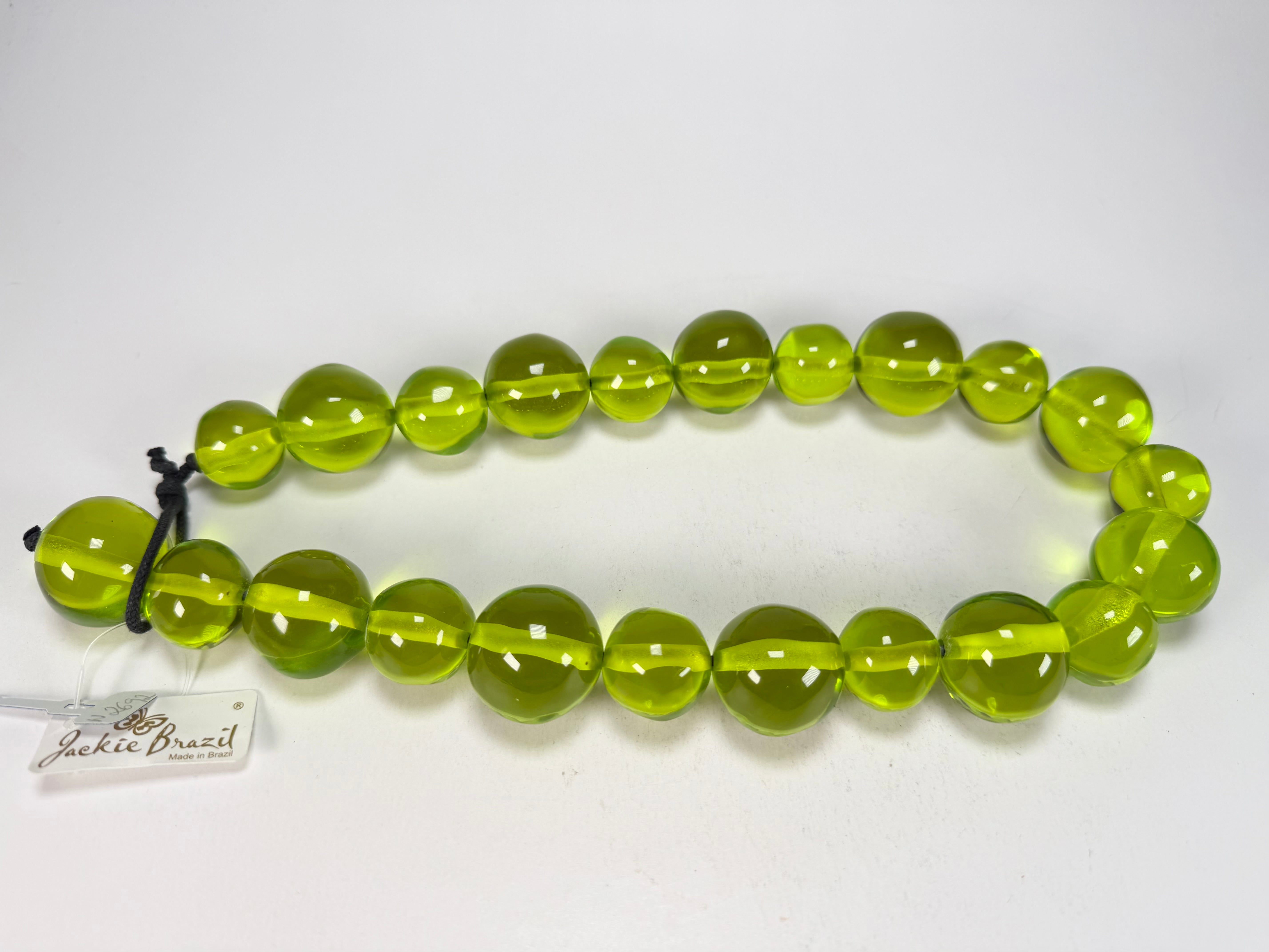 Jackie Brazil "Large Spheres" Transparent Green Mix Short Abstract Necklace 50cm ( N2692 )