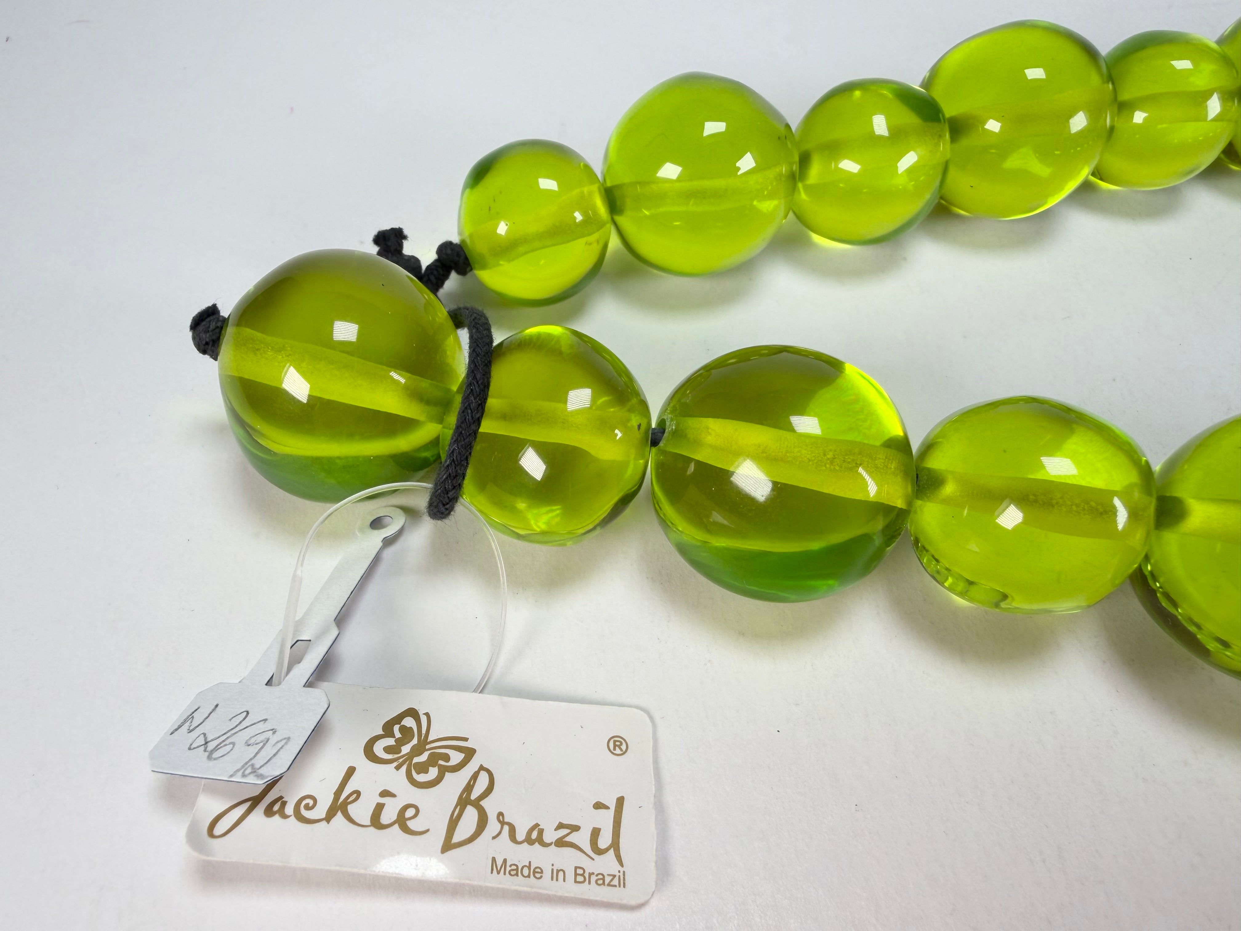 Jackie Brazil "Large Spheres" Transparent Green Mix Short Abstract Necklace 50cm ( N2692 )
