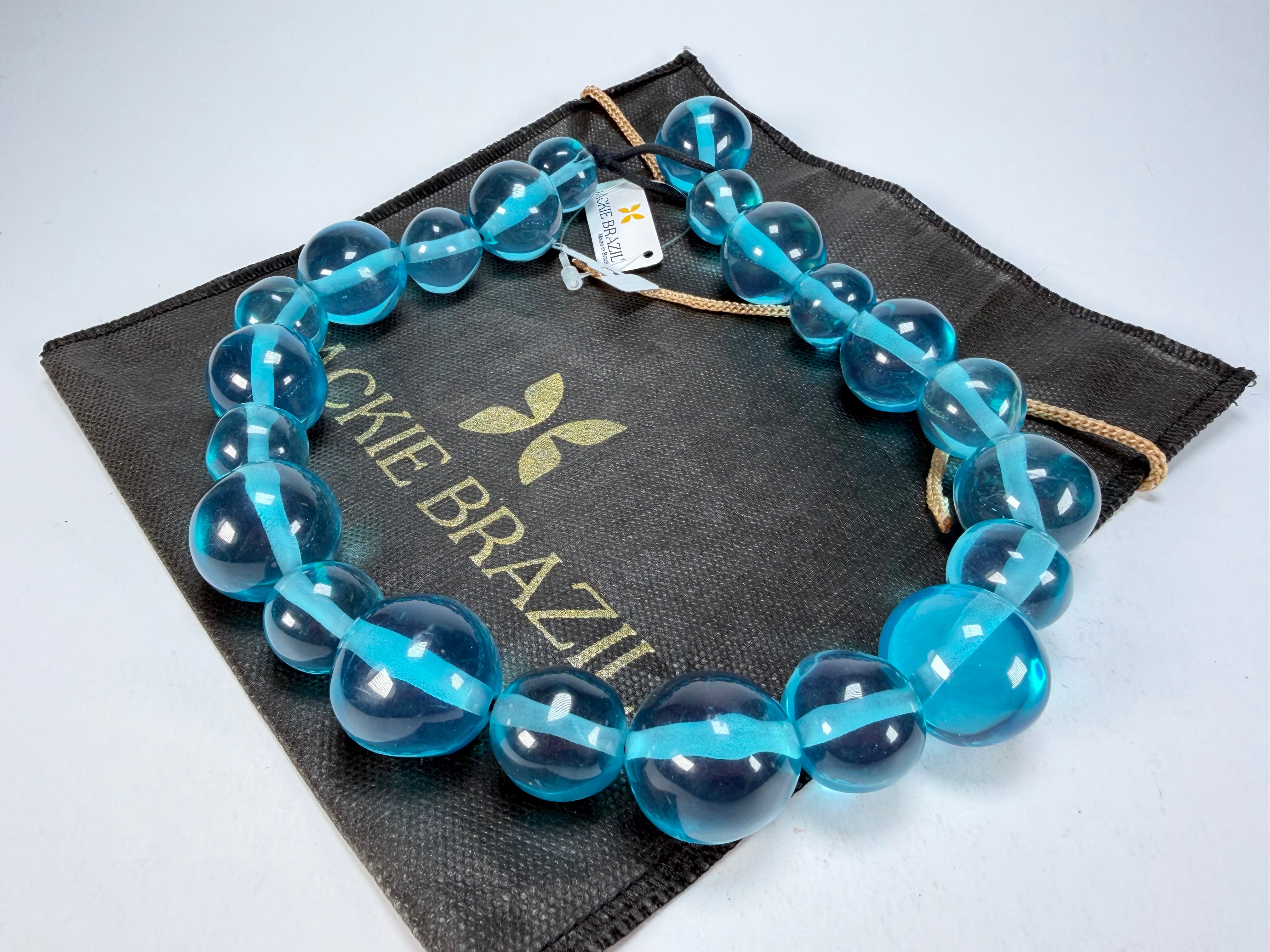 Jackie Brazil "Large Spheres" Transparent Blue Mix Short Abstract Necklace 50cm ( N2692 )