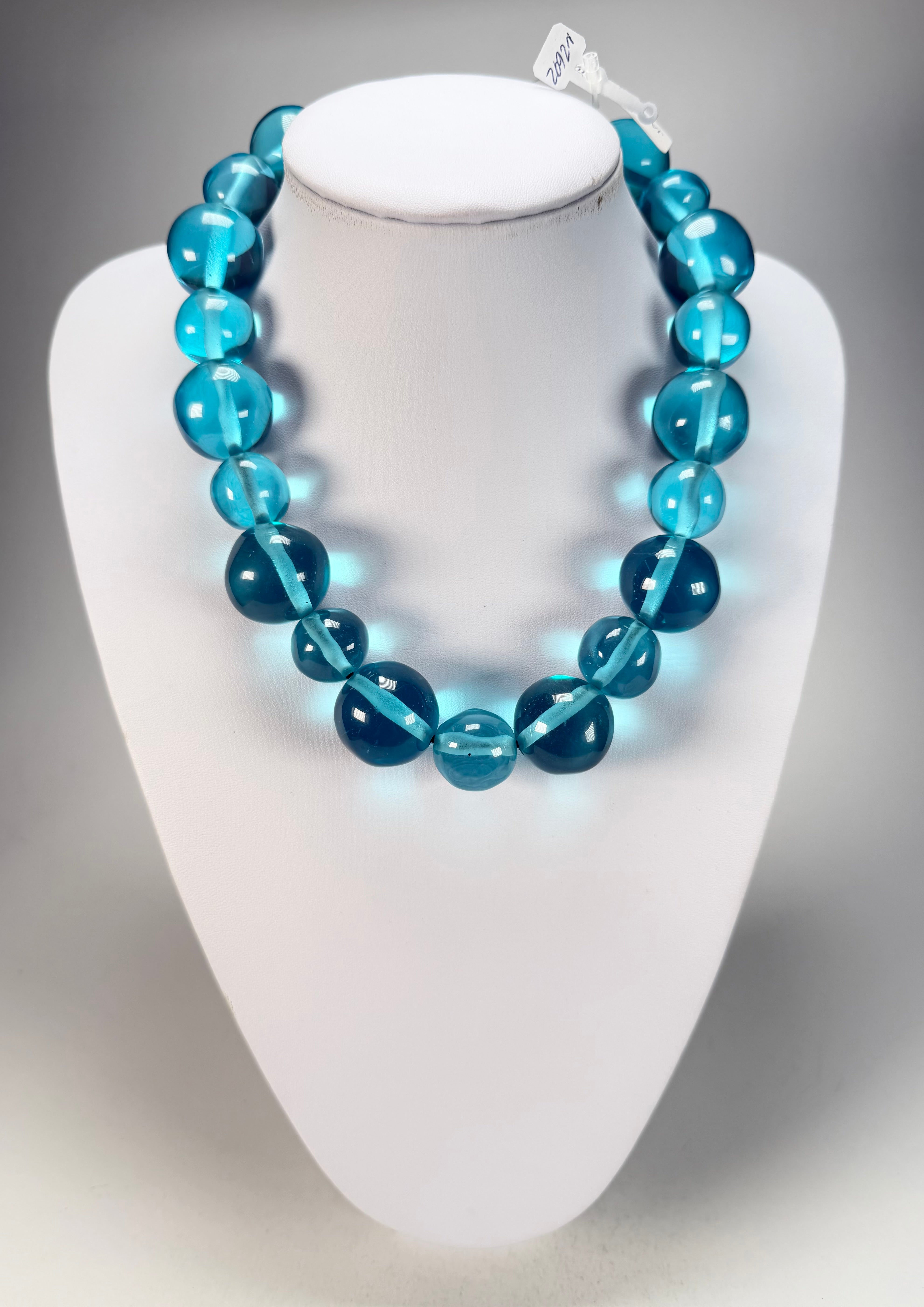 Jackie Brazil "Large Spheres" Transparent Blue Mix Short Abstract Necklace 50cm ( N2692 )