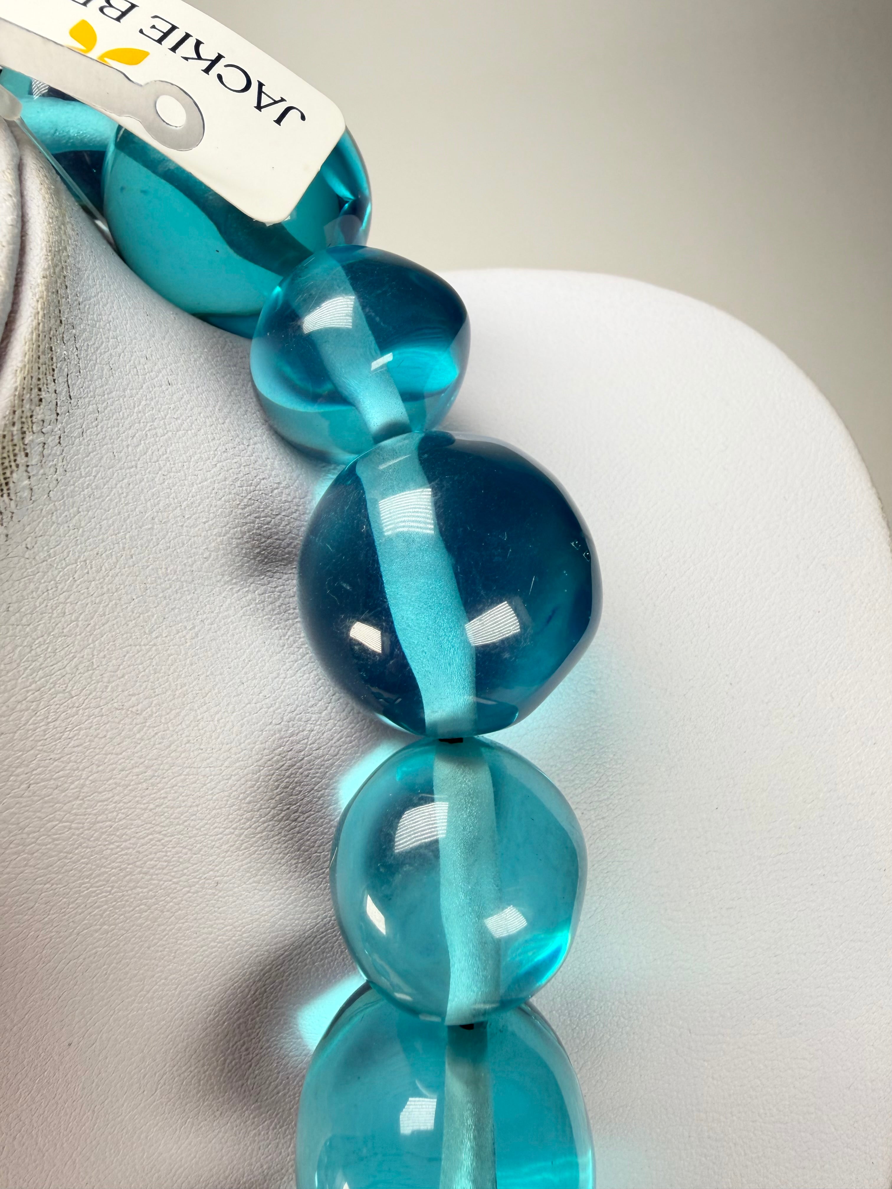 Jackie Brazil "Large Spheres" Transparent Blue Mix Short Abstract Necklace 50cm ( N2692 )