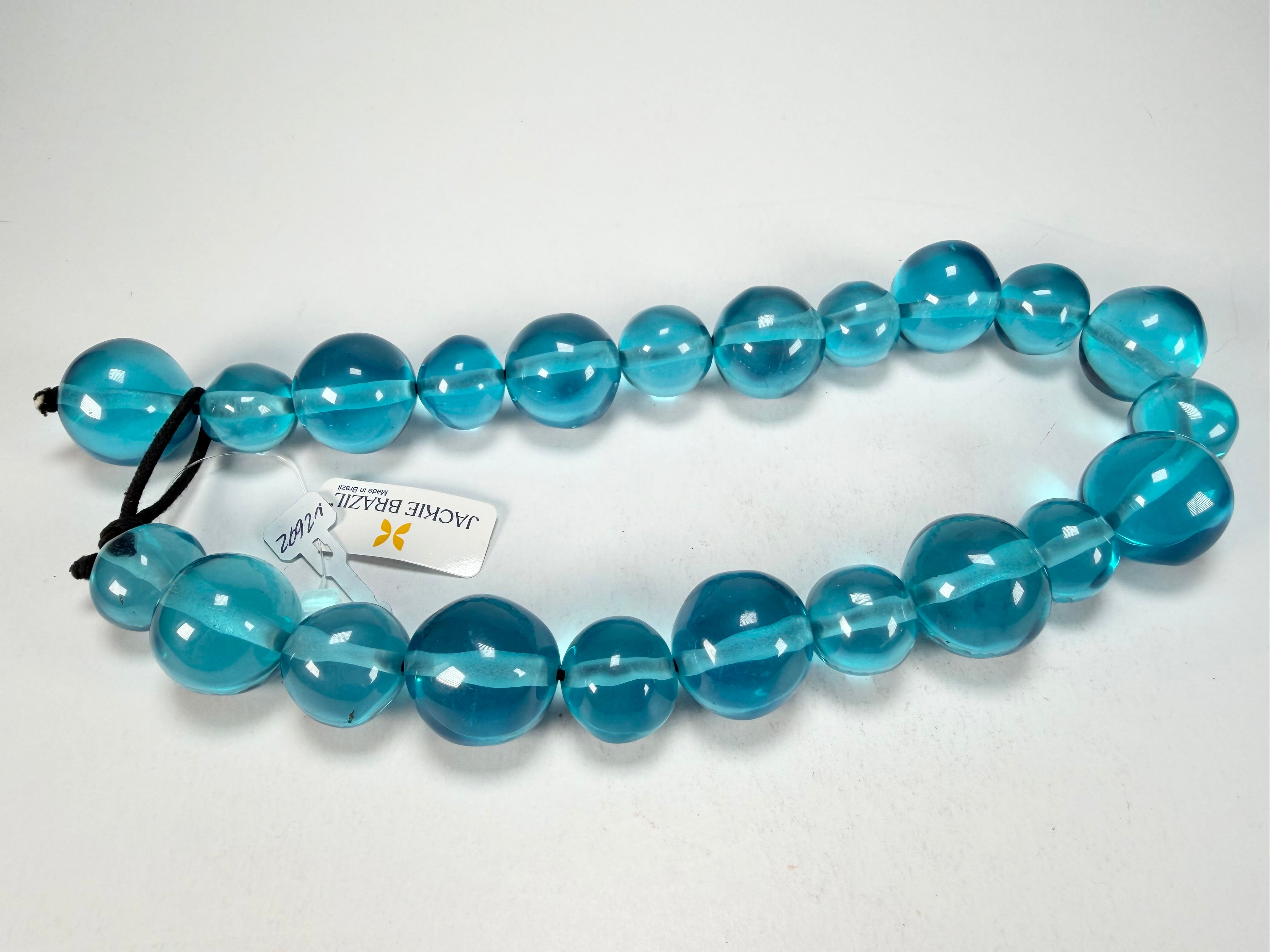 Jackie Brazil "Large Spheres" Transparent Blue Mix Short Abstract Necklace 50cm ( N2692 )