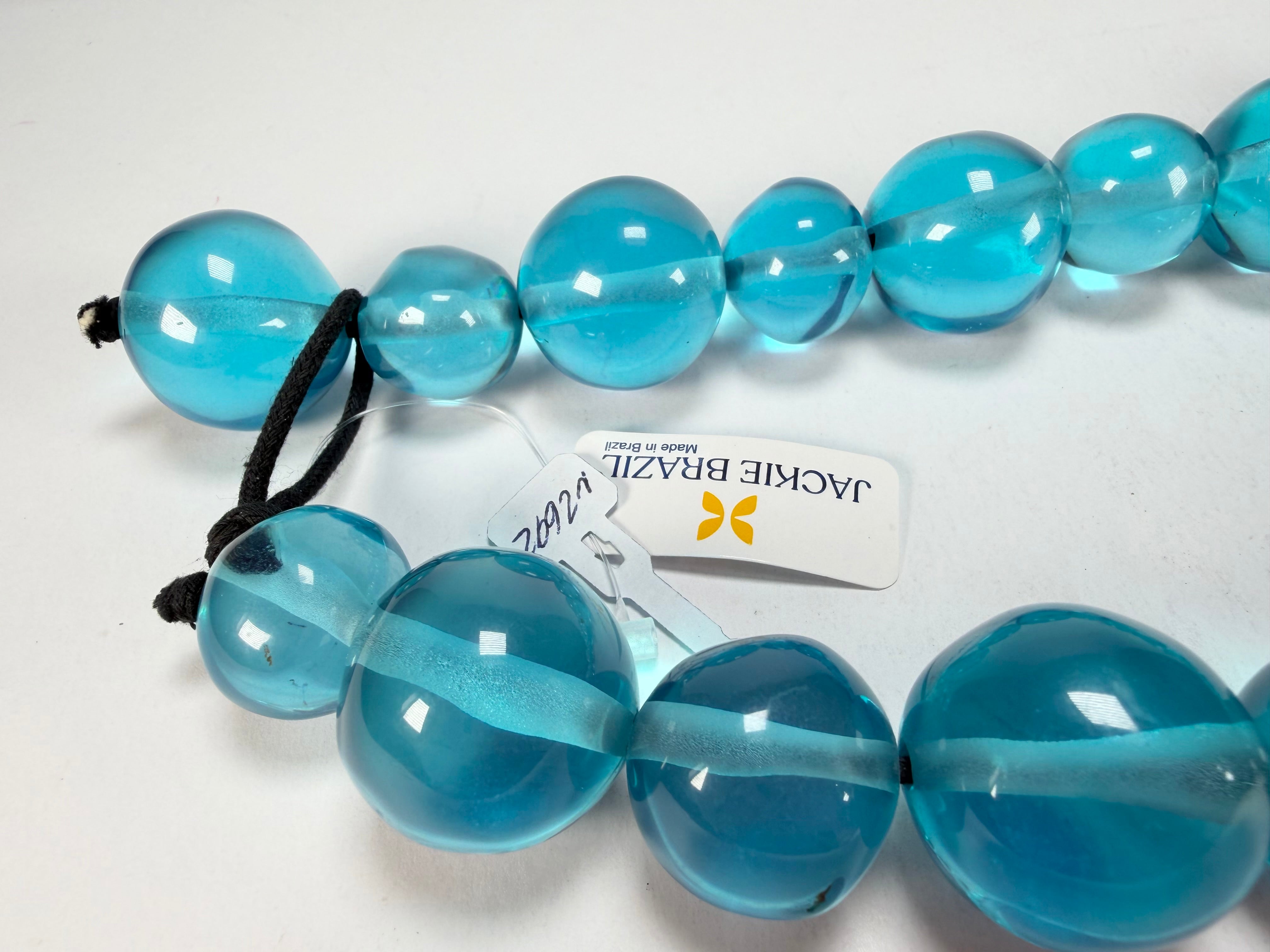 Jackie Brazil "Large Spheres" Transparent Blue Mix Short Abstract Necklace 50cm ( N2692 )