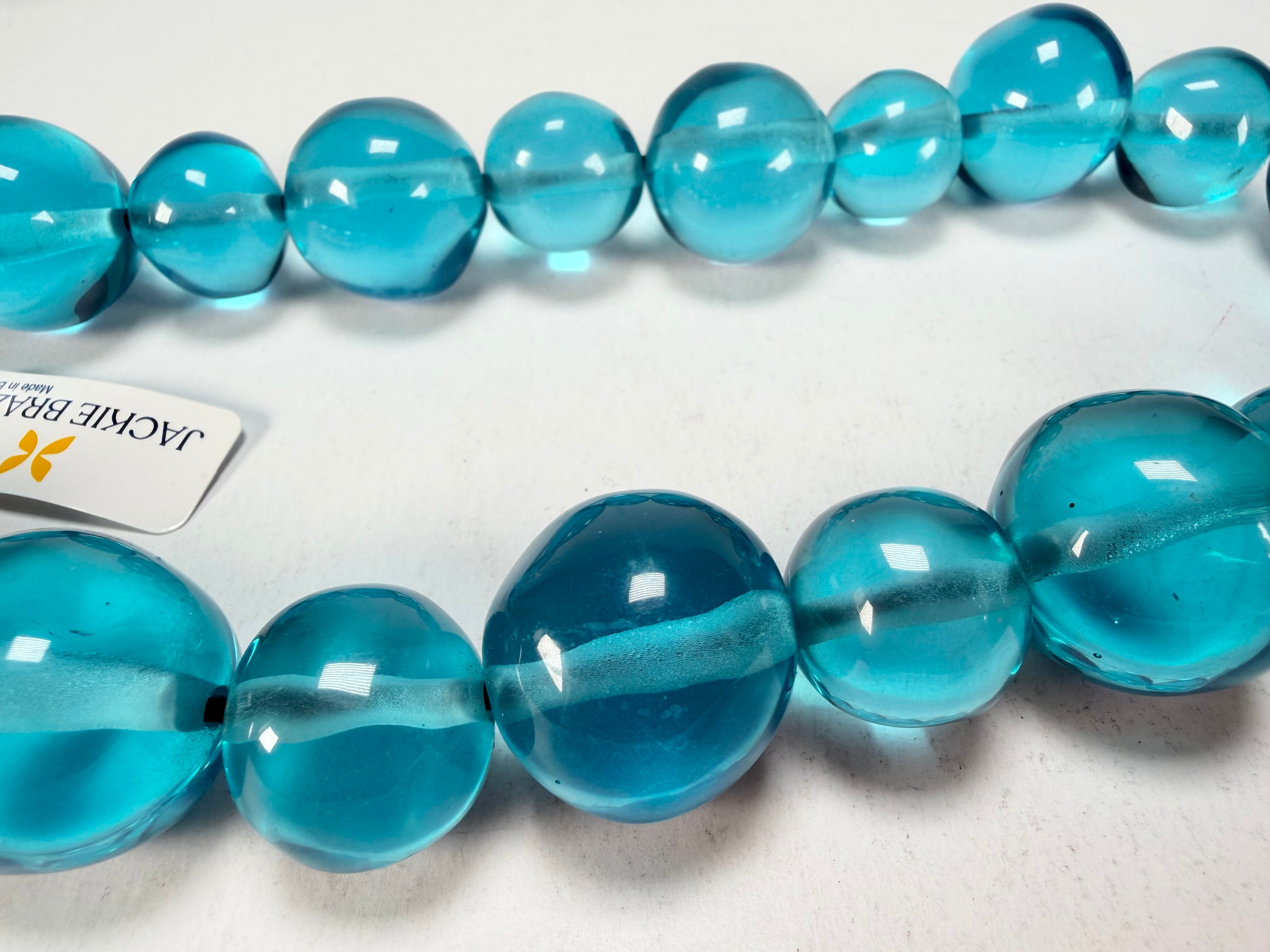 Jackie Brazil "Large Spheres" Transparent Blue Mix Short Abstract Necklace 50cm ( N2692 )