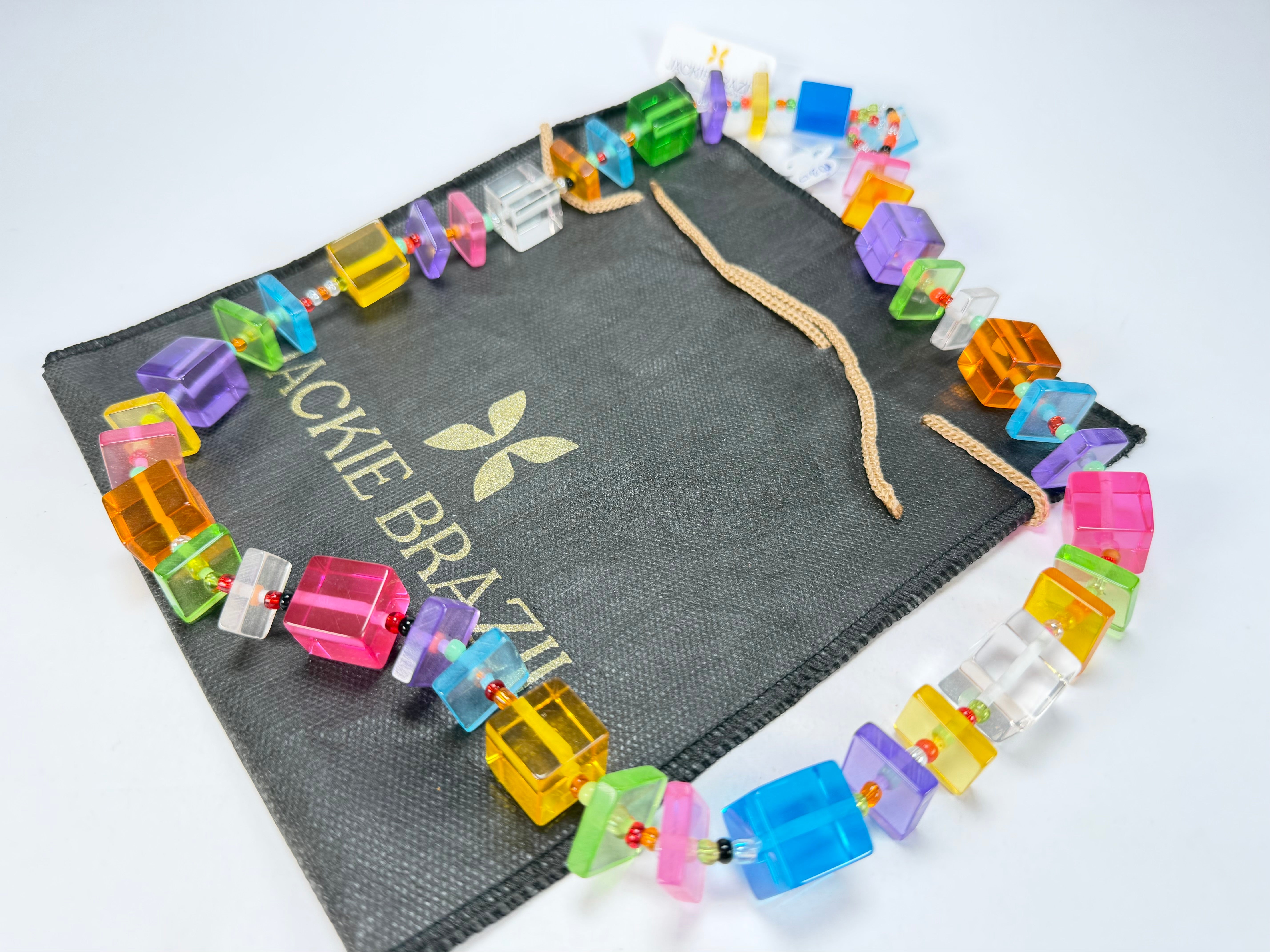 Jackie Brazil "Rome" Transparent Summer Mix Cubes & Squares Mix Colours 75cm Resin Necklace ( N0030 )