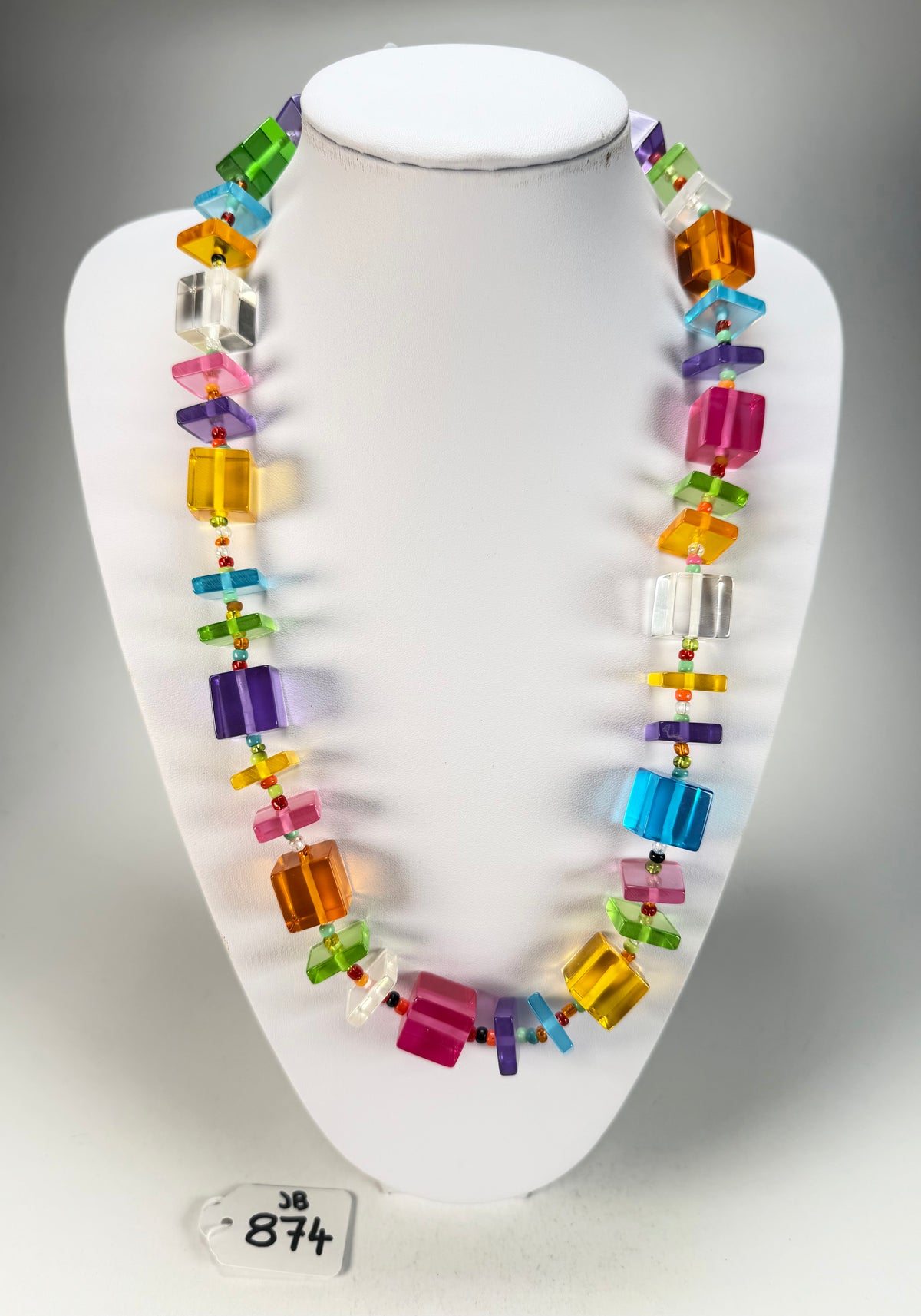 Jackie Brazil "Rome" Transparent Summer Mix Cubes & Squares Mix Colours 75cm Resin Necklace ( N0030 )