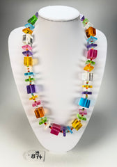 Jackie Brazil "Rome" Transparent Summer Mix Cubes & Squares Mix Colours 75cm Resin Necklace ( N0030 )