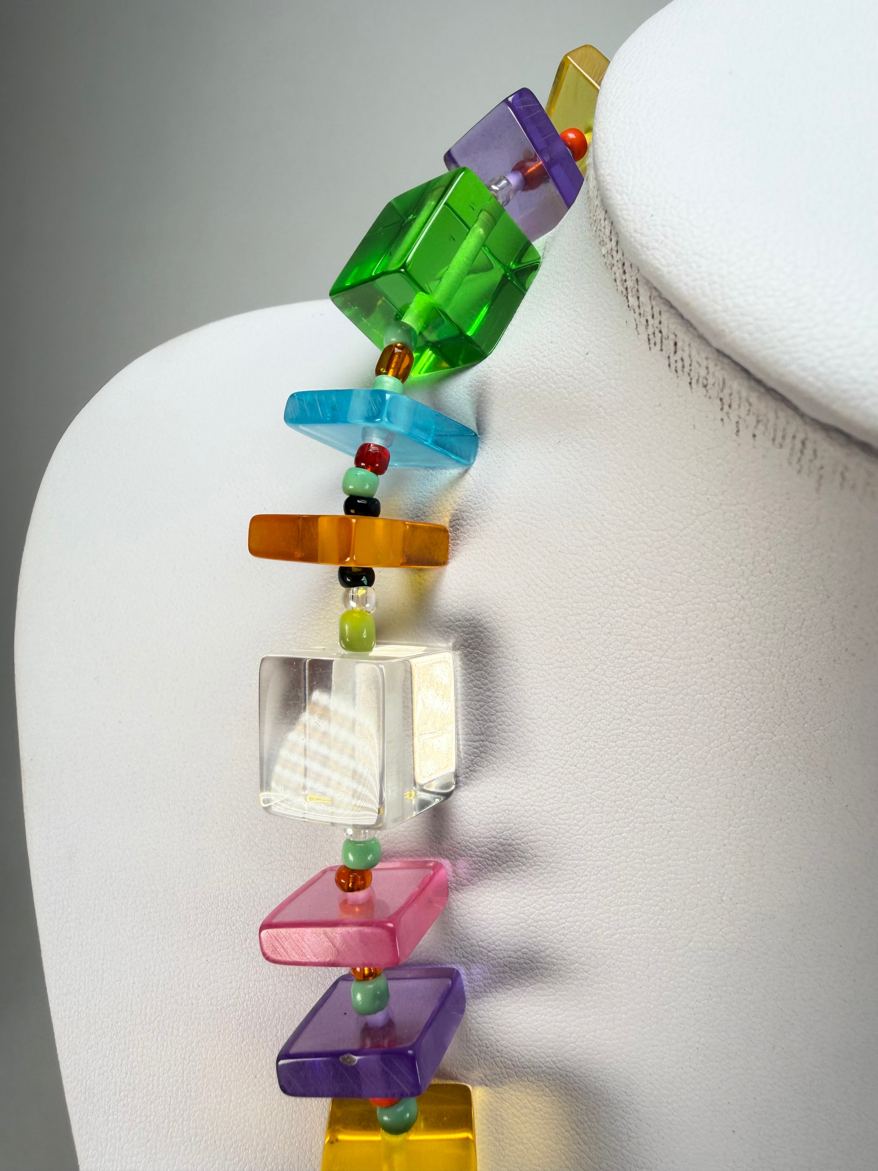Jackie Brazil "Rome" Transparent Summer Mix Cubes & Squares Mix Colours 75cm Resin Necklace ( N0030 )