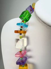 Jackie Brazil "Rome" Transparent Summer Mix Cubes & Squares Mix Colours 75cm Resin Necklace ( N0030 )