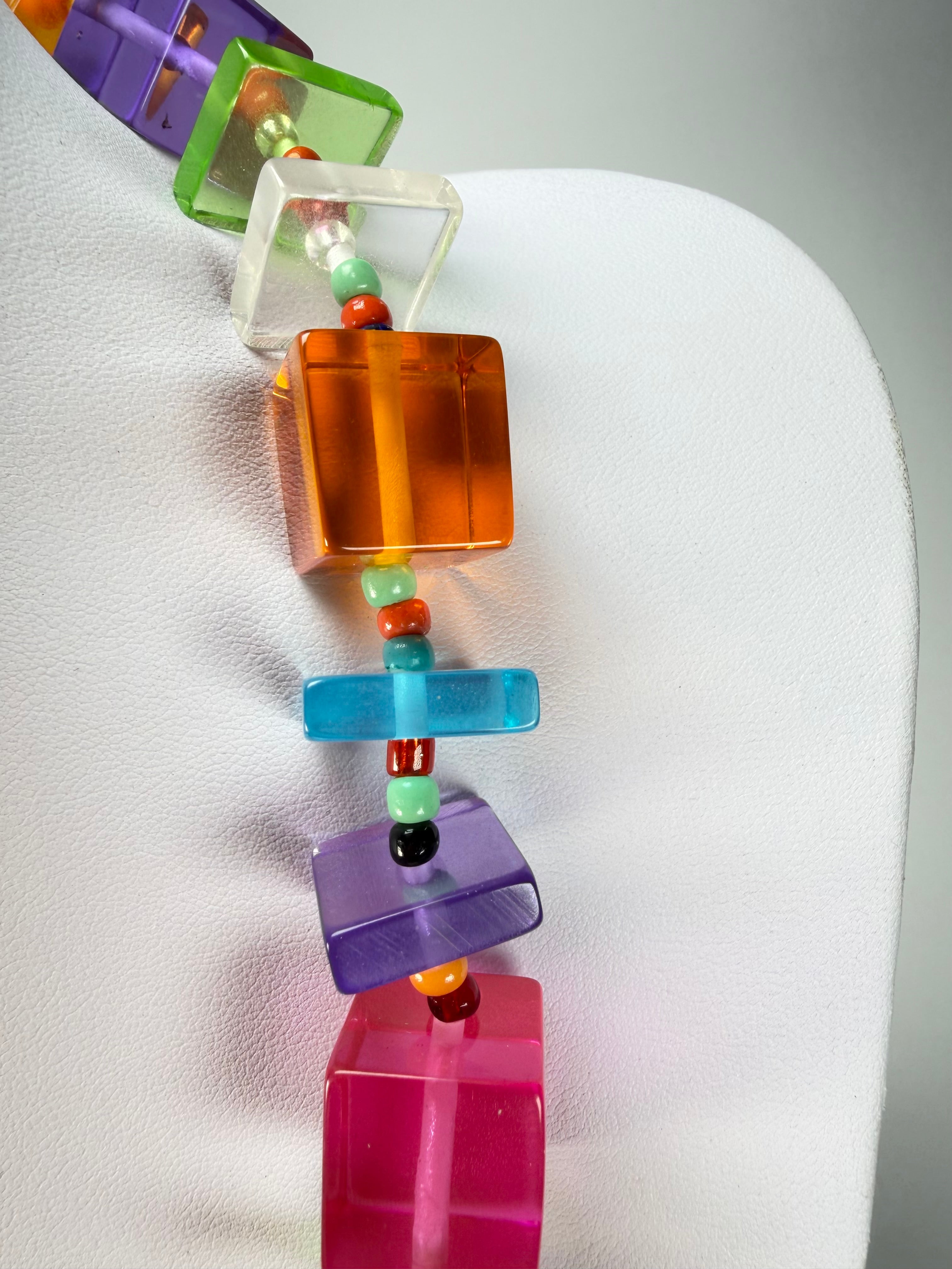Jackie Brazil "Rome" Transparent Summer Mix Cubes & Squares Mix Colours 75cm Resin Necklace ( N0030 )