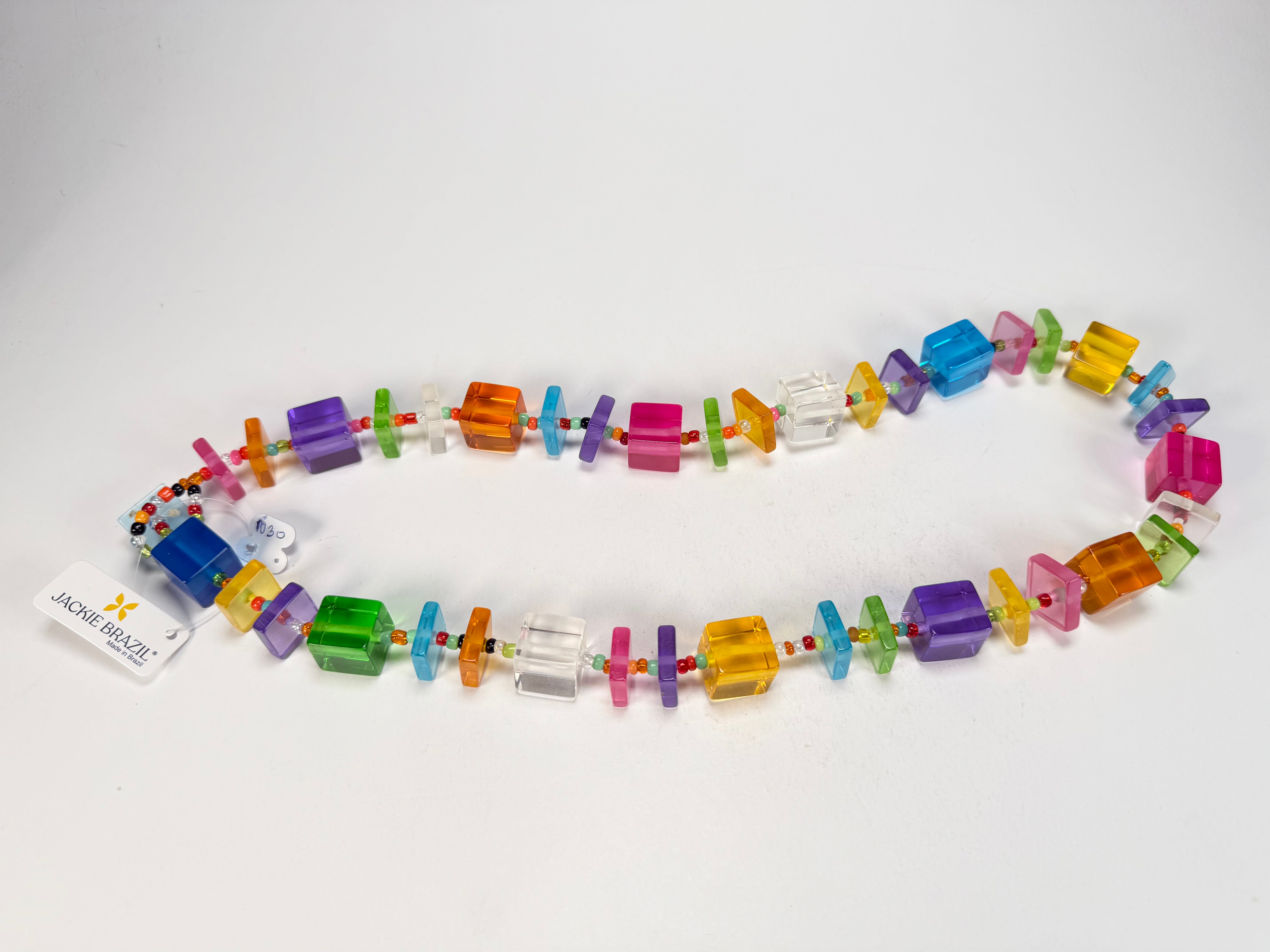Jackie Brazil "Rome" Transparent Summer Mix Cubes & Squares Mix Colours 75cm Resin Necklace ( N0030 )